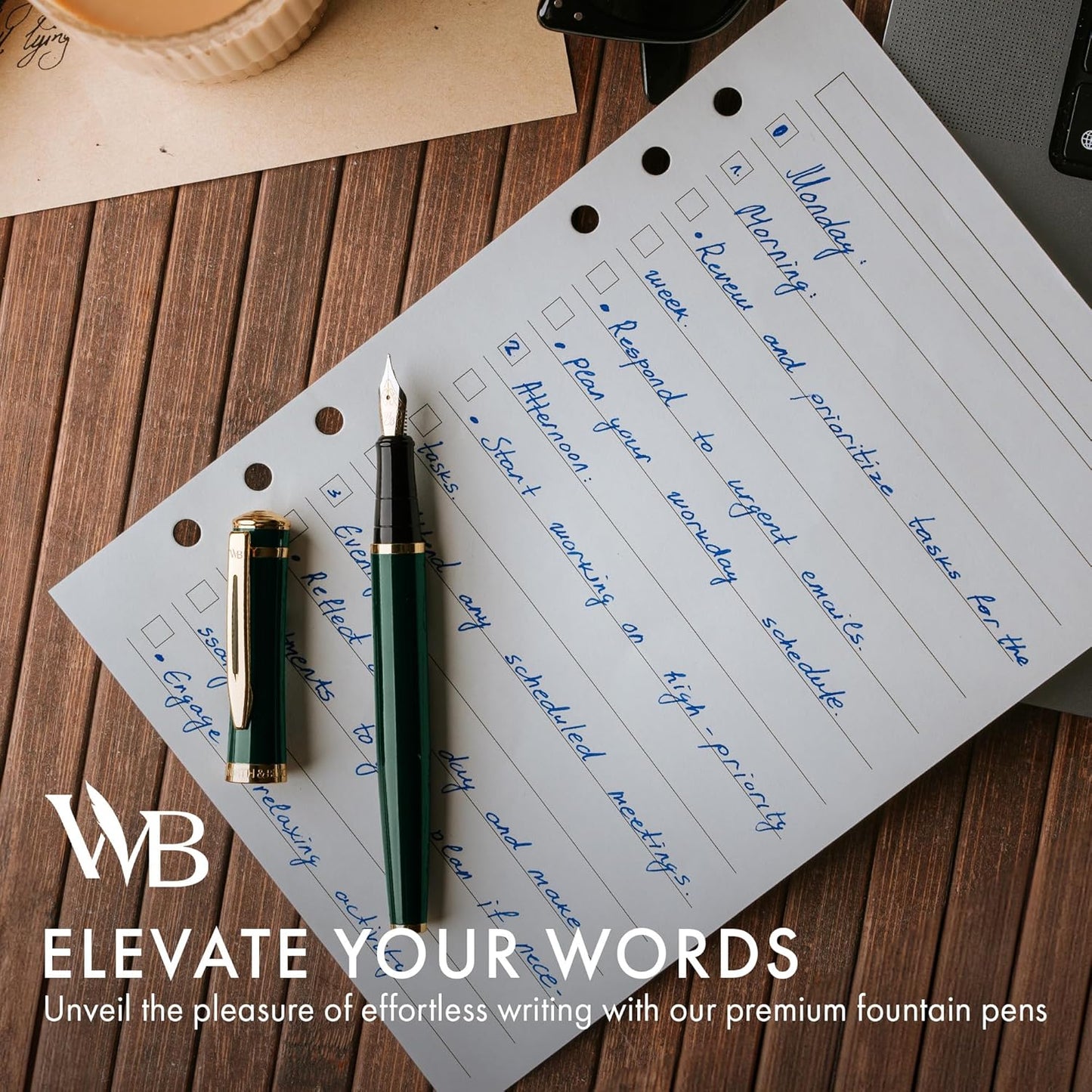 Wordsworth & Black Fountain Pen Set, 18K Gilded Medium Nib, Includes 24 Pack Ink Cartridges, Ink Refill Converter & Gift Pouch, Gold Finish, Calligraphy, [Racing Green], Perfect for Men & Women