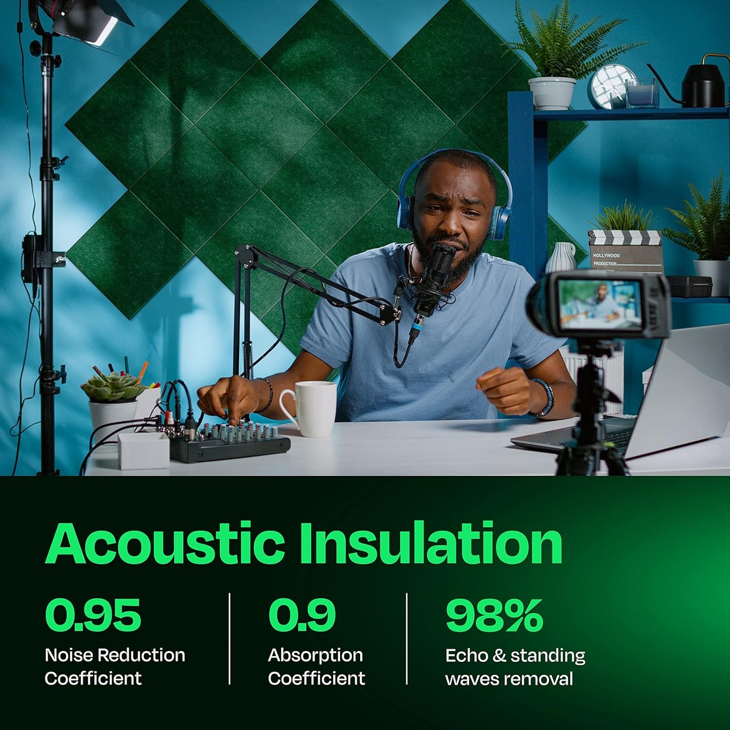Acoustic Panels 12-Pack Soundproof Wall Panels 12"X12"X0.4" Sound Panels High Density Sound Dampening Panels - [Dark Green Square]
