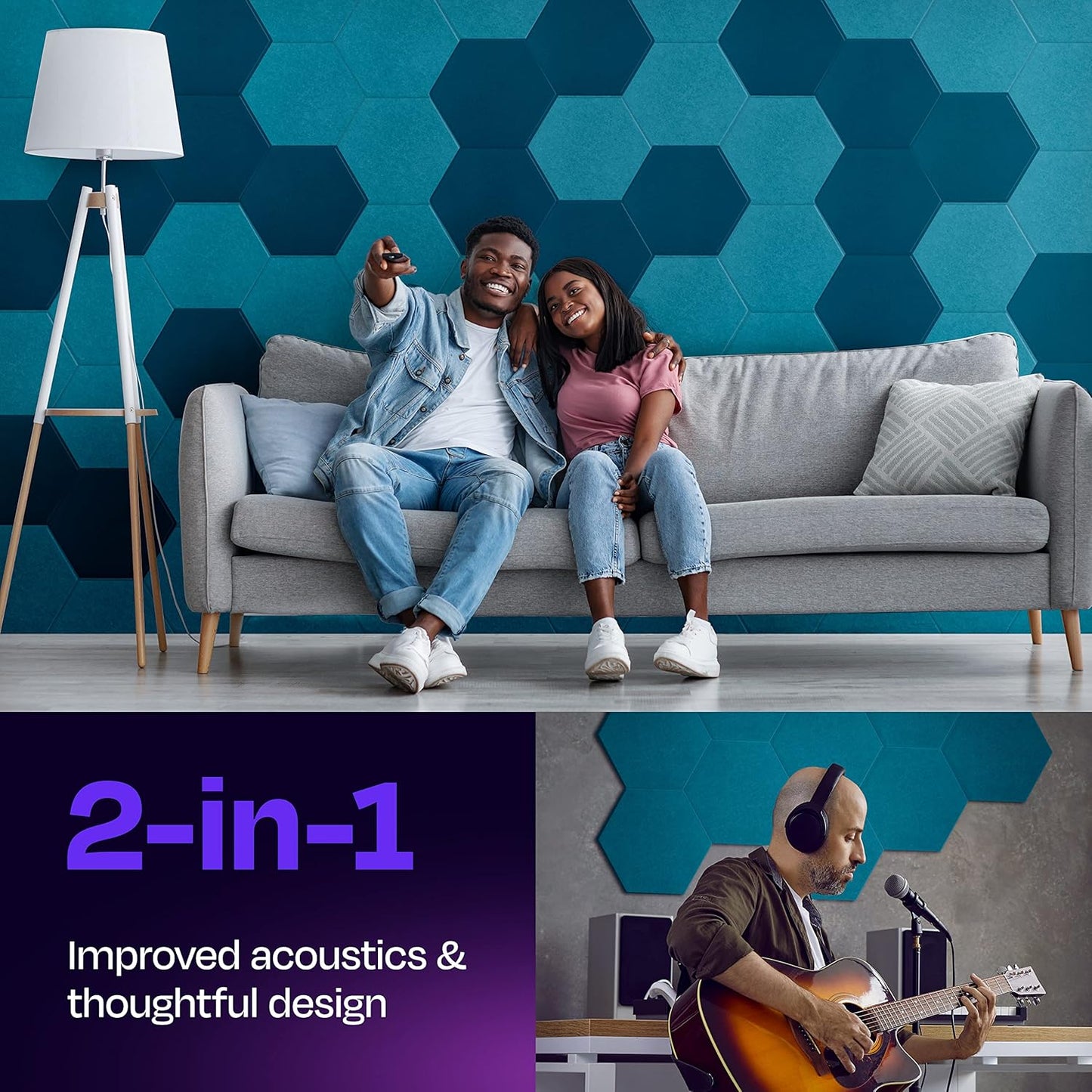 Acoustic Panels 12-Pack Soundproof Wall Panels 12"X10.4"X0.4" Sound Panels High Density Sound Dampening Panels - [Light Turquoise Hexagon]