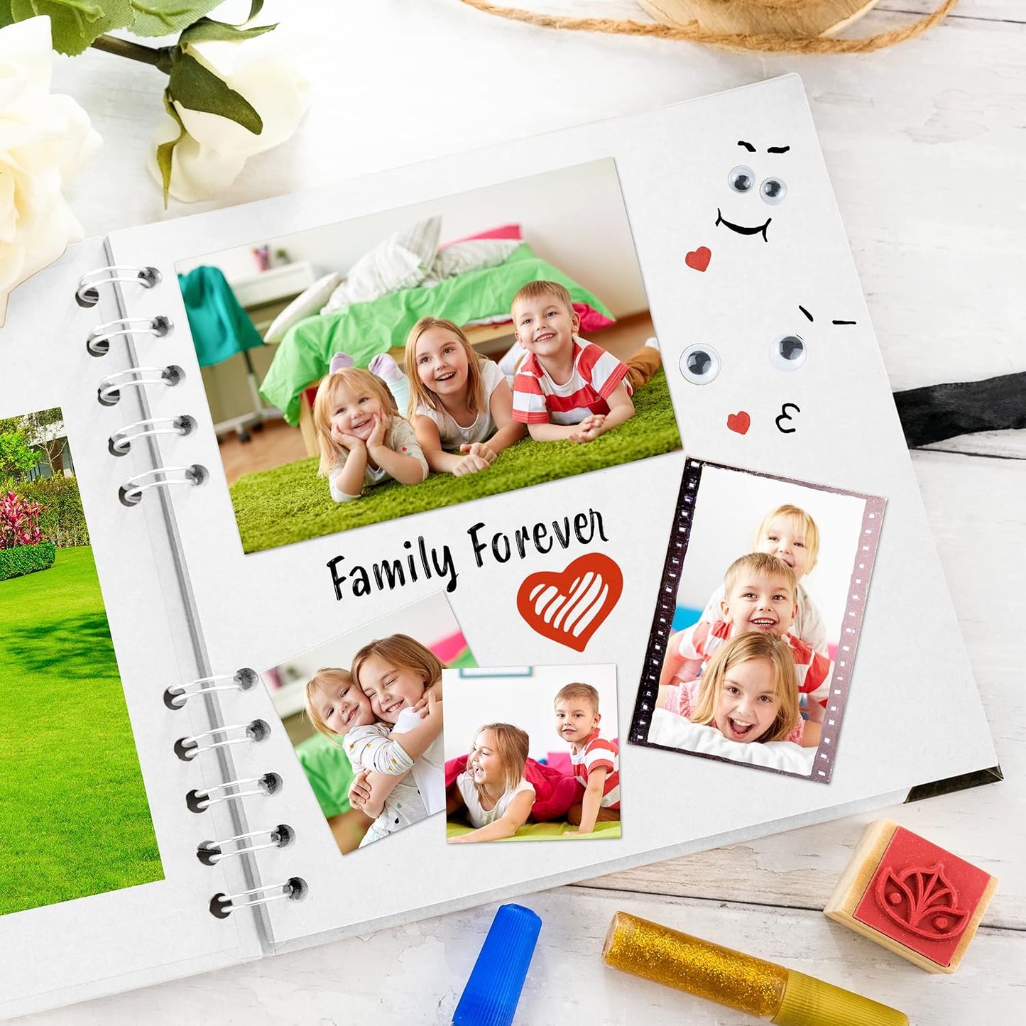 Bstorify Square Scrapbook Photo Albums 36 Pages (18 x 18 cm) White Thick Paper, Hardcover, Metal Corners, Ribbon Closure - Ideal for Your Scrapbooking Albums, Art & Craft Projects 7 x 7 Inch