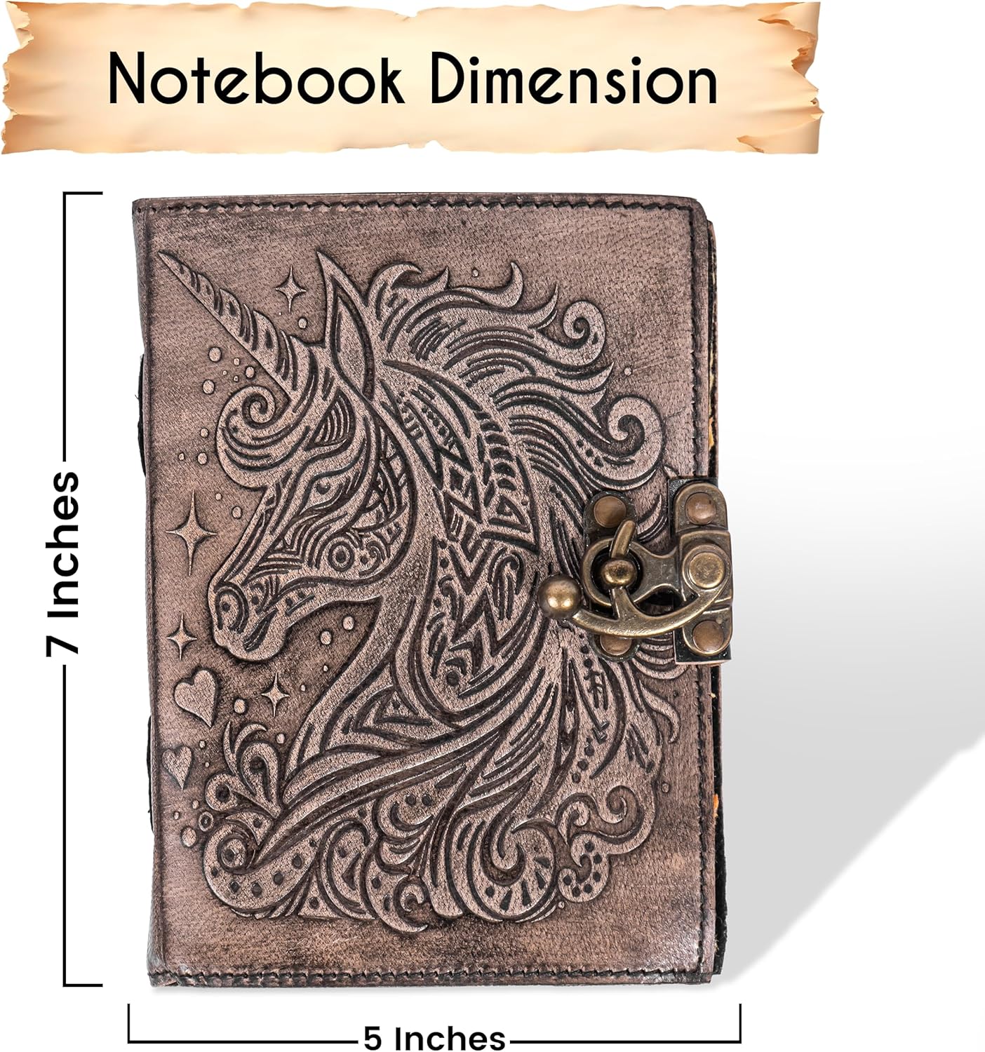 Unicorn Notebook of Shadows Leather Bound Journal with Vintage Clasp Lock – 200 Page Antique Deckle Edge Leather Notebook – Aesthetic Unicorn Journal Daily Diary for Men & Women