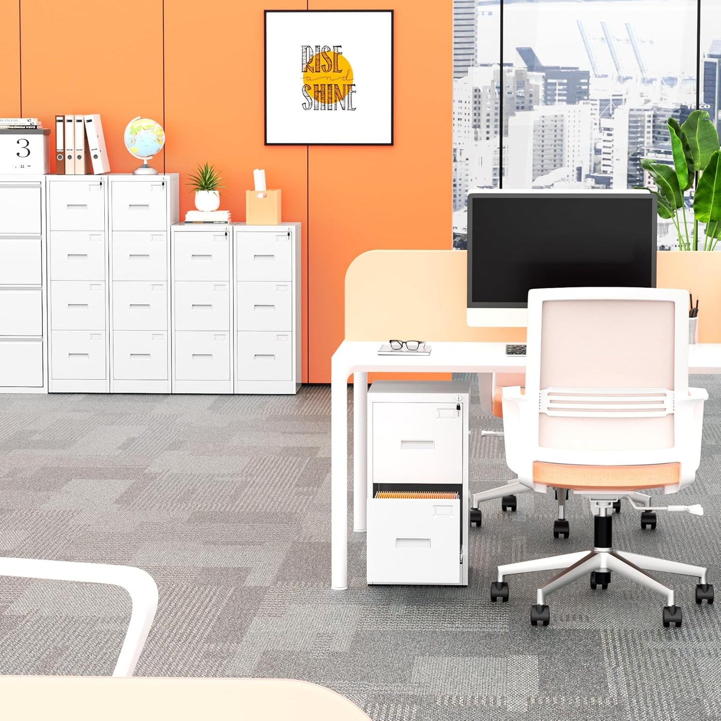 Crownland Lateral File Cabinet with 4 Drawers, 15" W Metal Lockable Office File Cabinets for Home Office- Stores Letter/Legal/A4/F4 Files(White)