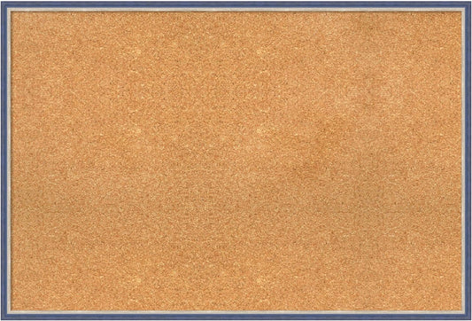 Amanti Art Natural Cork Board for Wall, 25x37 Vision Board with Blue Wood Frame, Large Corkboard Office Decor for Home Organization, Modern Contemporary Corkboard Pinboard to display items for home