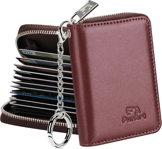 FurArt Zipper Wallet Women, RFID Blocking Credit Card Wallet, Business Card Holder, Compact Size KeyChain Wallet