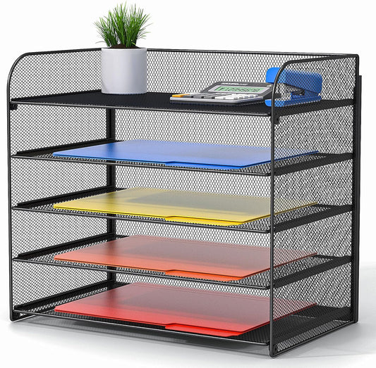 A4/Legal/Letter Size，5 Tier Mesh Letter Tray File Organizer,15.2 x 9.5 x 13.4 inches,Office File Folder Holder,Space Saving,Black