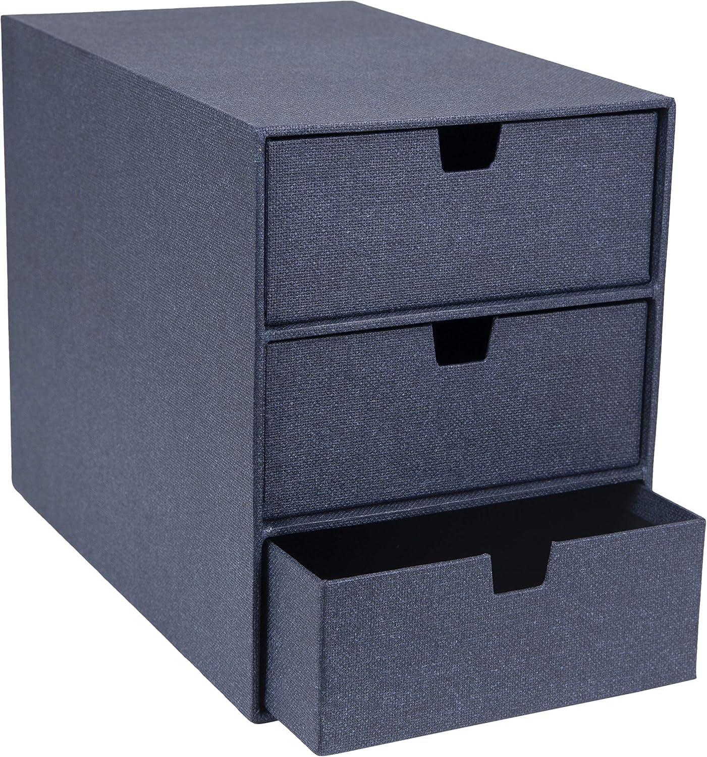 Bigso Box of Sweden Ingrid 3-Drawer Fiberboard Desk Organizer for Office Supplies and Accessories - Stackable Makeup Drawer Organizer - 6.3in x 9.9in x 8.1in - Blue