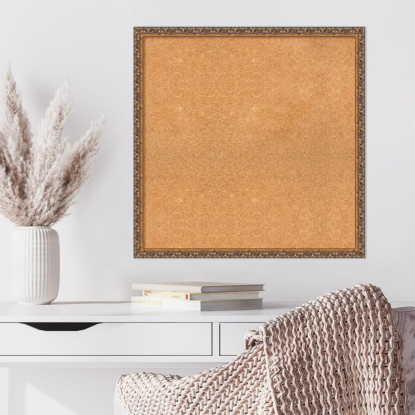 Amanti Art Natural Cork Board for Wall, 28x28 Vision Board with Bronze Frame, Large Corkboard Office Decor for Home Organization, Traditional Corkboard Pinboard to Display Items for Home Organization