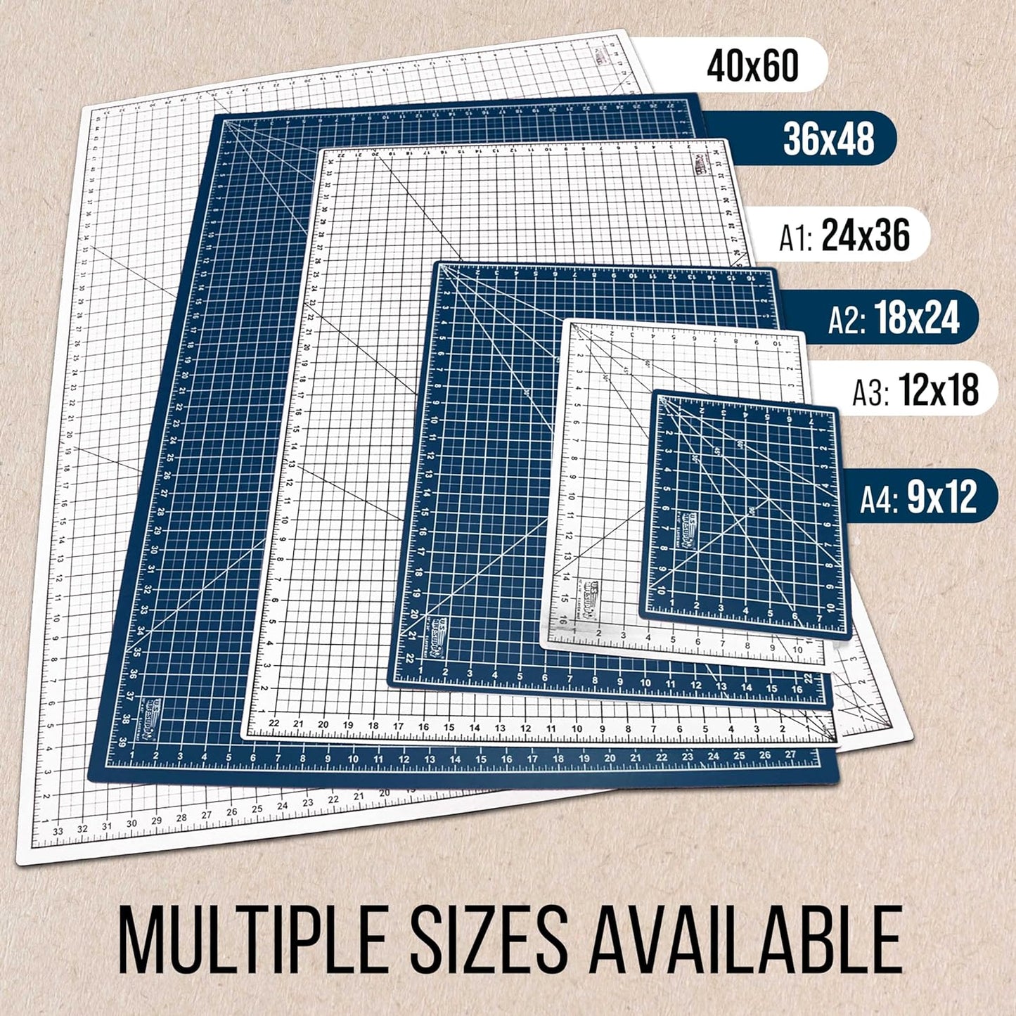 U.S. Art Supply 24" x 36" Self-Healing Cutting Mat 5-Ply - Double-Sided White/Blue Craft Mat, Non-Slip Cutting Mats for Crafts, Sewing, Quilting, Scrapbooking