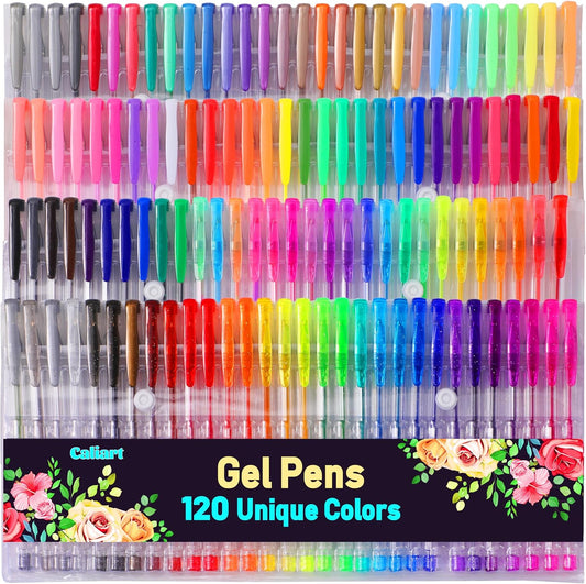 120 Color Gel Pens, 40% More Ink Fine Point Colored Pens, Neon Glitter Gel Pens for Adult Coloring Book, Drawing, Doodling, Scrapbook, Journaling, Sparkle Pen Gift for Kids