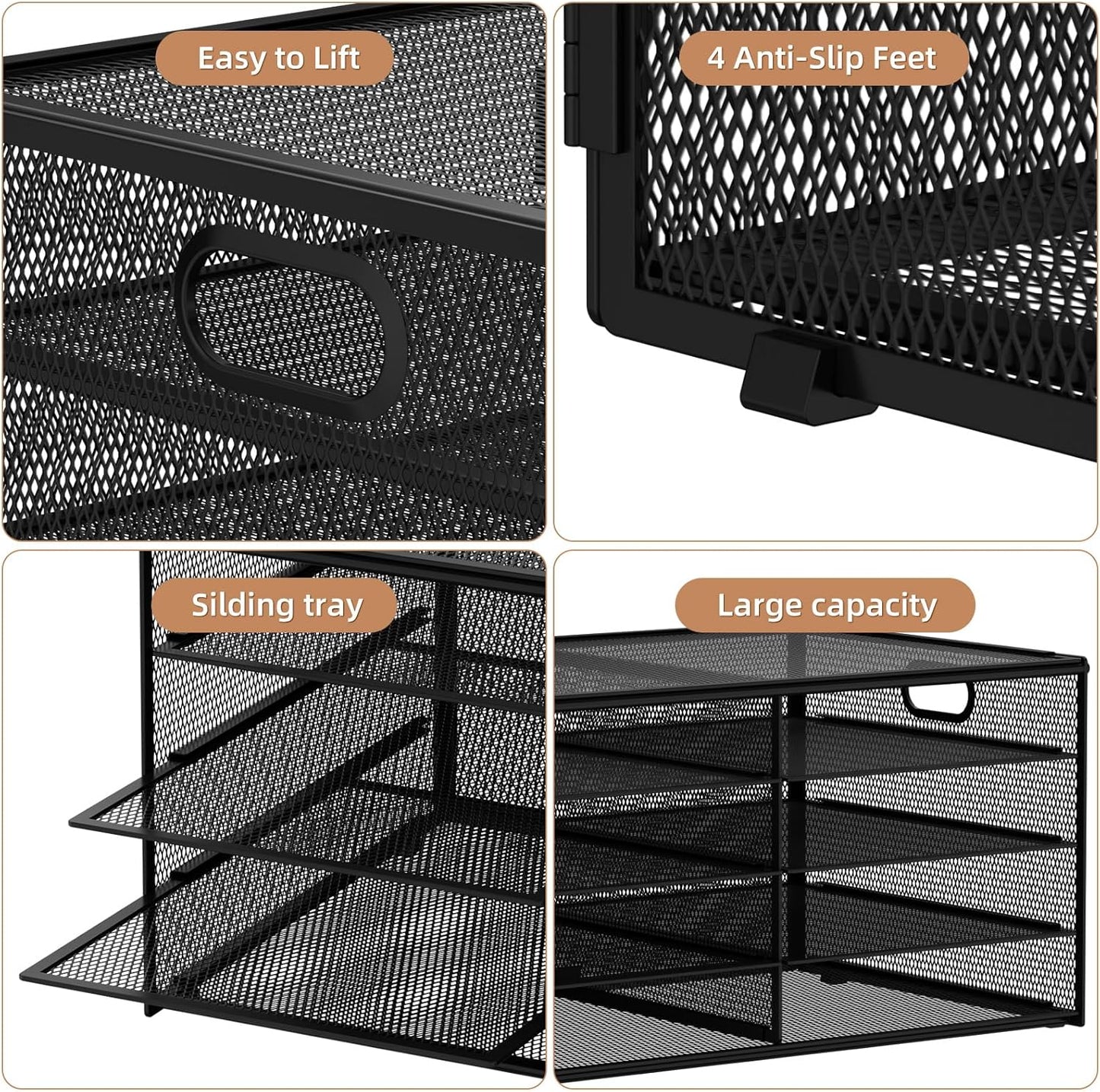 Marbrasse 5 Tier Desktop Literature Organizer, Mesh Paper Organizer Desk Organizers, File Sorter Mail Center Paper Storage Cabinet Classroom Keepers Mailbox for Office Home School, Black