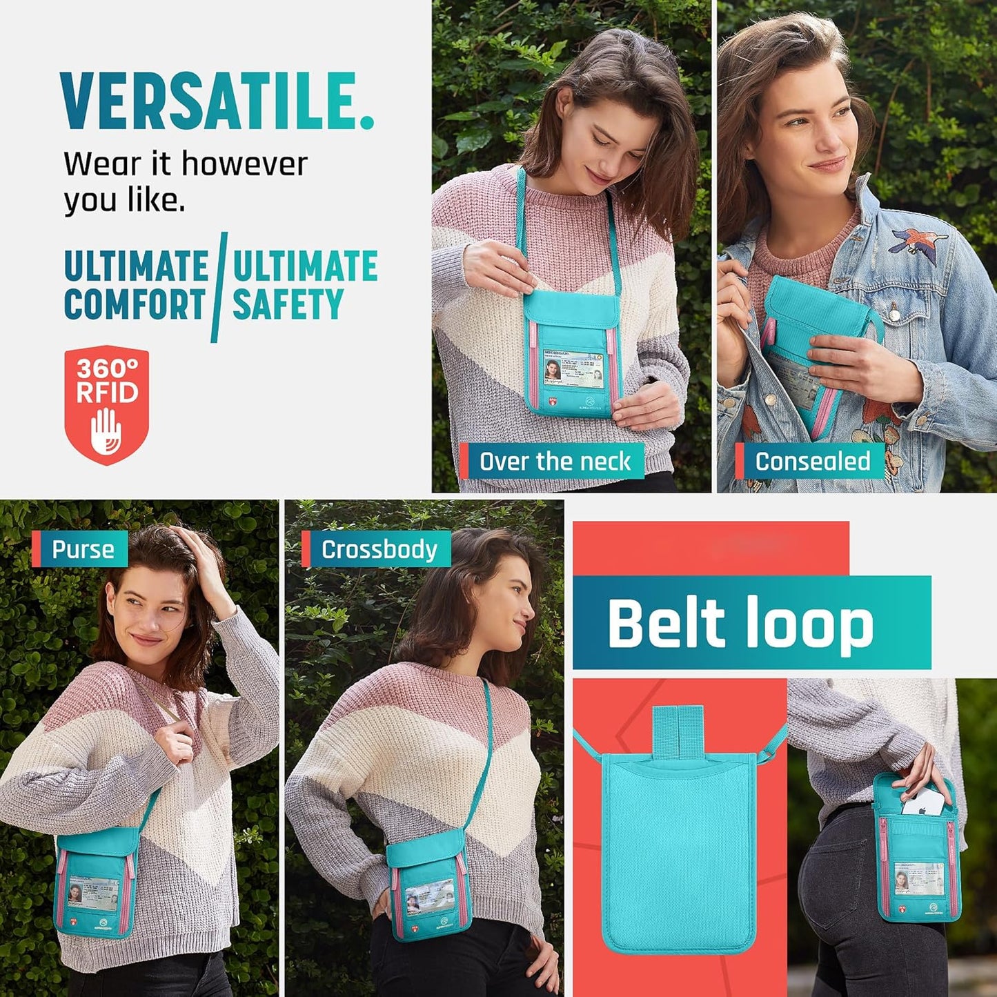 Neck Wallet, Travel Pouch For Passport Holder And Documents, Travel Neck Wallet For Traveling Women