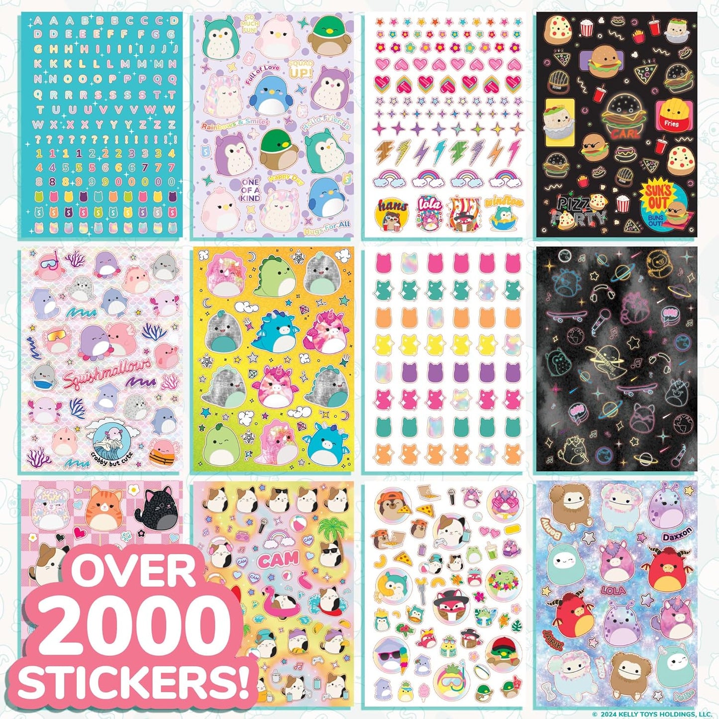 Original Squishmallows 2000+ One of a Kind Sticker Book, 43 Sticker Sheets, Kawaii Squishmallows Stickers for Water Bottle, Notebooks, Party Favor Bags, Cute Stickers & Sticker Books for Kids Ages 4-8