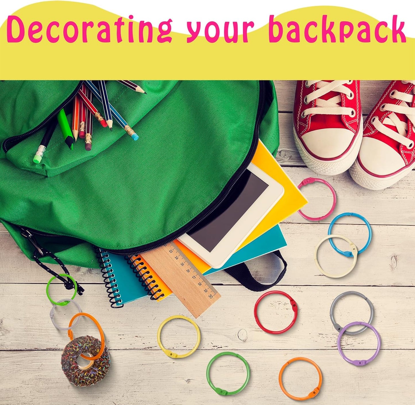 1.8 Inch (36 Pack) Metallic Loose Leaf Binder Rings 45mm Colorful Metal Steel Book Rings Keychain Key Rings Notebook Paper Rings for Index Cards Flash Cards for School Office Home, 9 Colors