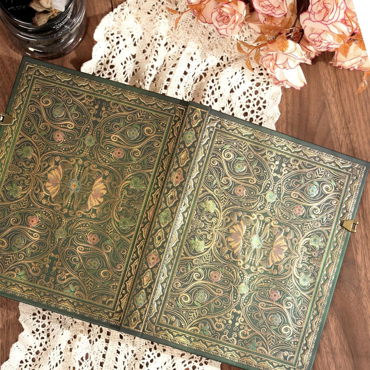 Retro 3D Jade Dream Butterfly Hot Stamp Hardcover Journal – 192 Blank Lined Pages w/Envelope Pocket - Luxury Travel Diary & Commemorative Keepsake for Cherished Moments