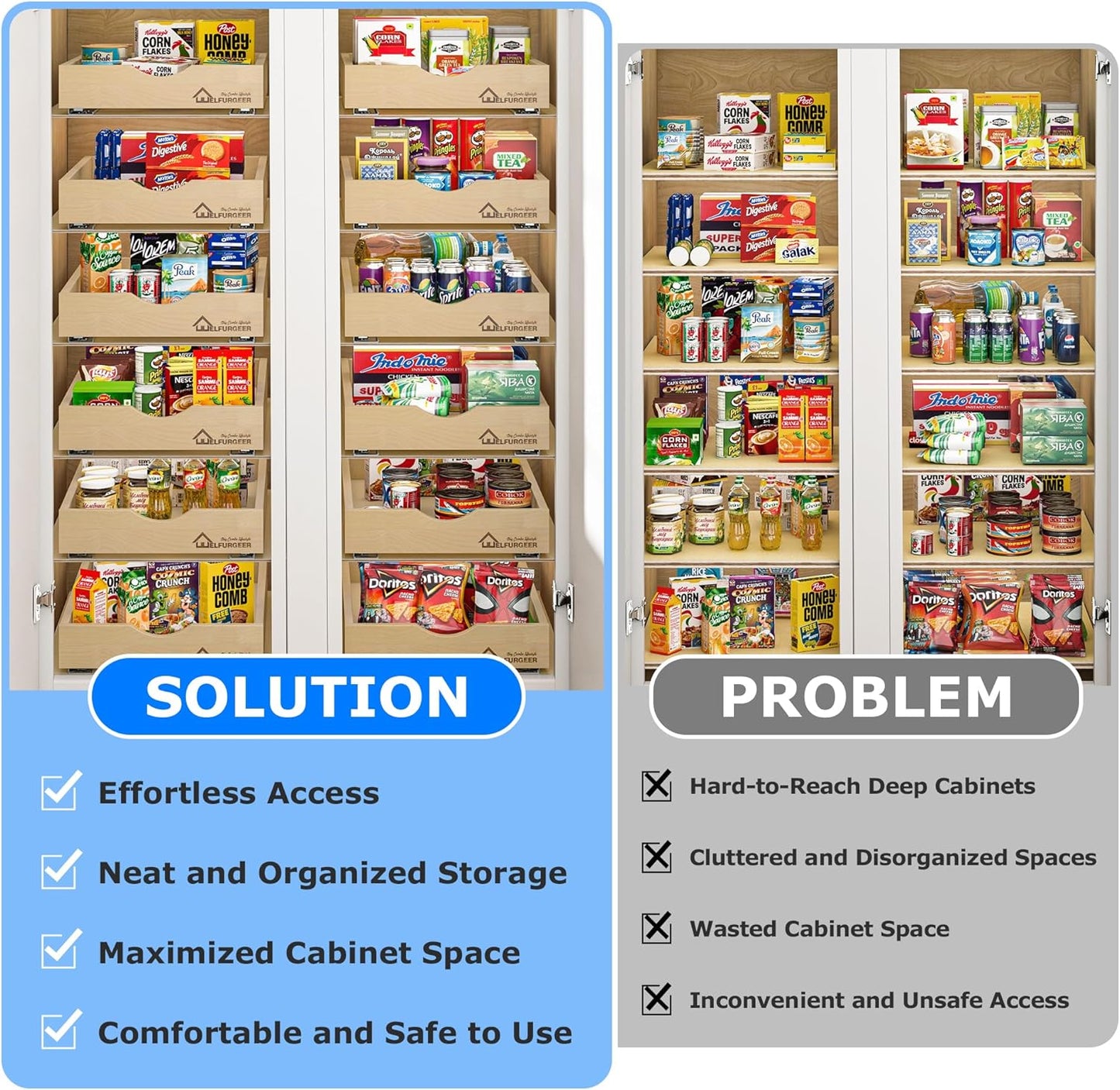 WelFurGeer Soft Close Pull Out Drawers for Cabinets, 8" W x 22" D Pull Out Cabinet Drawer with Heavy Duty Slides, Pull Out Cabinet Organizer, Cabinets Roll Out Drawers, Pull-Out Home Organizers