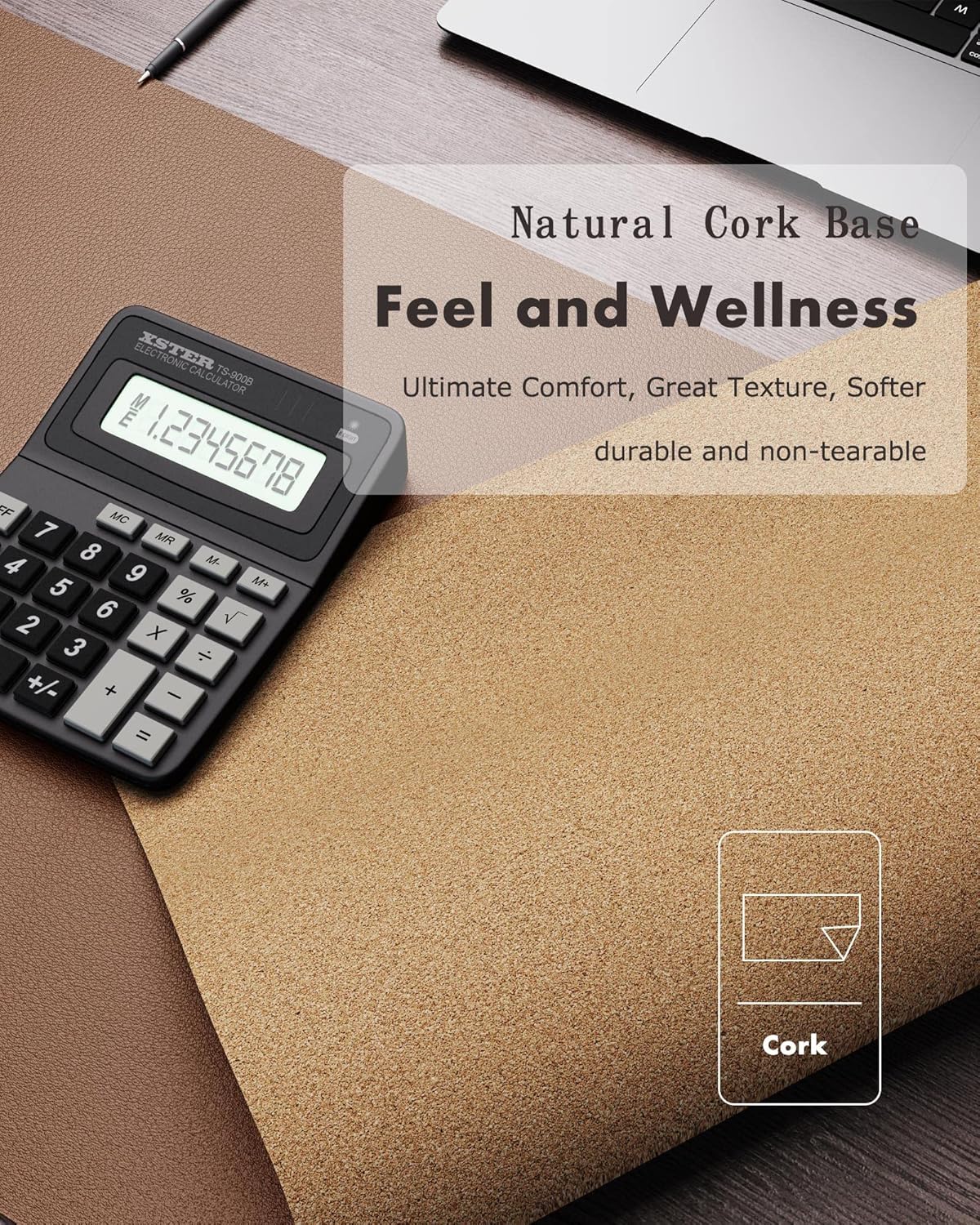 YSAGi Double-Sided Desk Pad, Leather Desk Mat, Eco Cork Desk Pad Protector,Large Mouse Pad,Waterproof Desk Blotter for Office/Home (Coffee+Cork, 47.2" x 23.6")