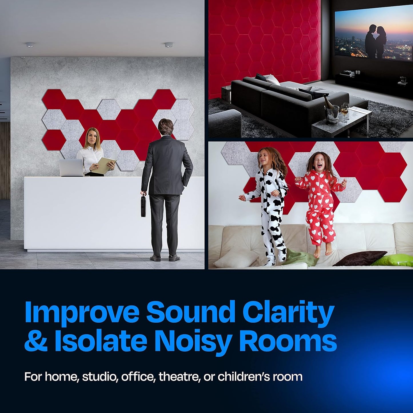 Acoustic Panels 12-Pack Soundproof Wall Panels 14"X12.1"X0.4" Sound Panels High Density Sound Dampening Panels - [Candy Red Hexagon]