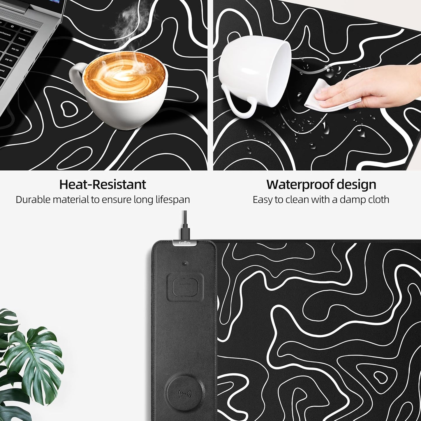 Mouse Pad with Wireless Charging, Gaming Mouse Pad with Ultra-Smooth Surface, Large XXL Desk Mat, Non-Slip Mouse Mat, Waterproof Computer Keyboard Pad for Gaming, Desk, Office, PC, 800x400x4MM, Black