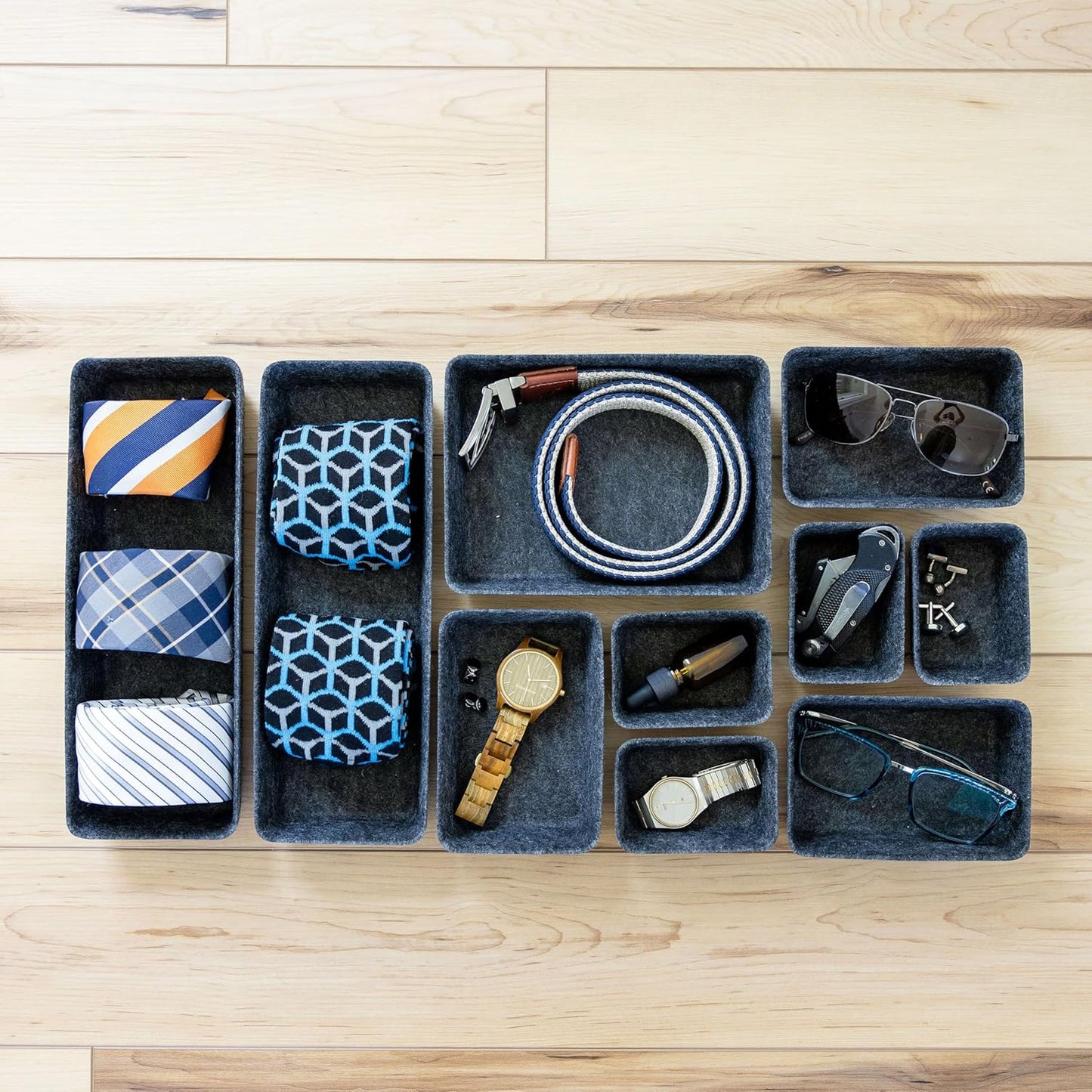 Three by Three Seattle Felt·Like·It! Felt Bins for Office, Crafts, Classroom, Living Room, Bedroom: Charcoal, Set of 10