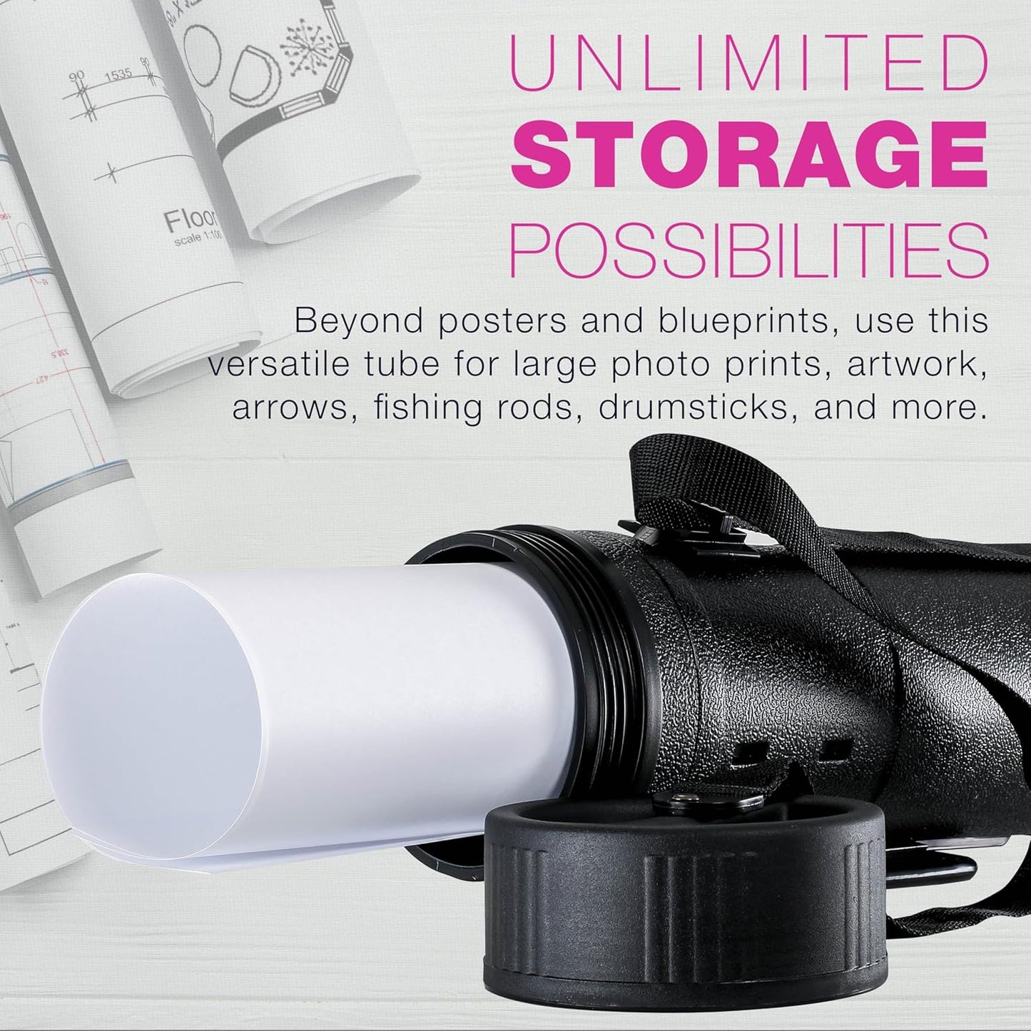 U.S. Art Supply Large Poster Tube - Telescoping Adjustable 31-5/8" to 53-3/4" - Durable 5-1/2" Diameter Storage Tube - Art Poster Carrier Holder & Blueprint Storage Drafting Tube Travel & Protection