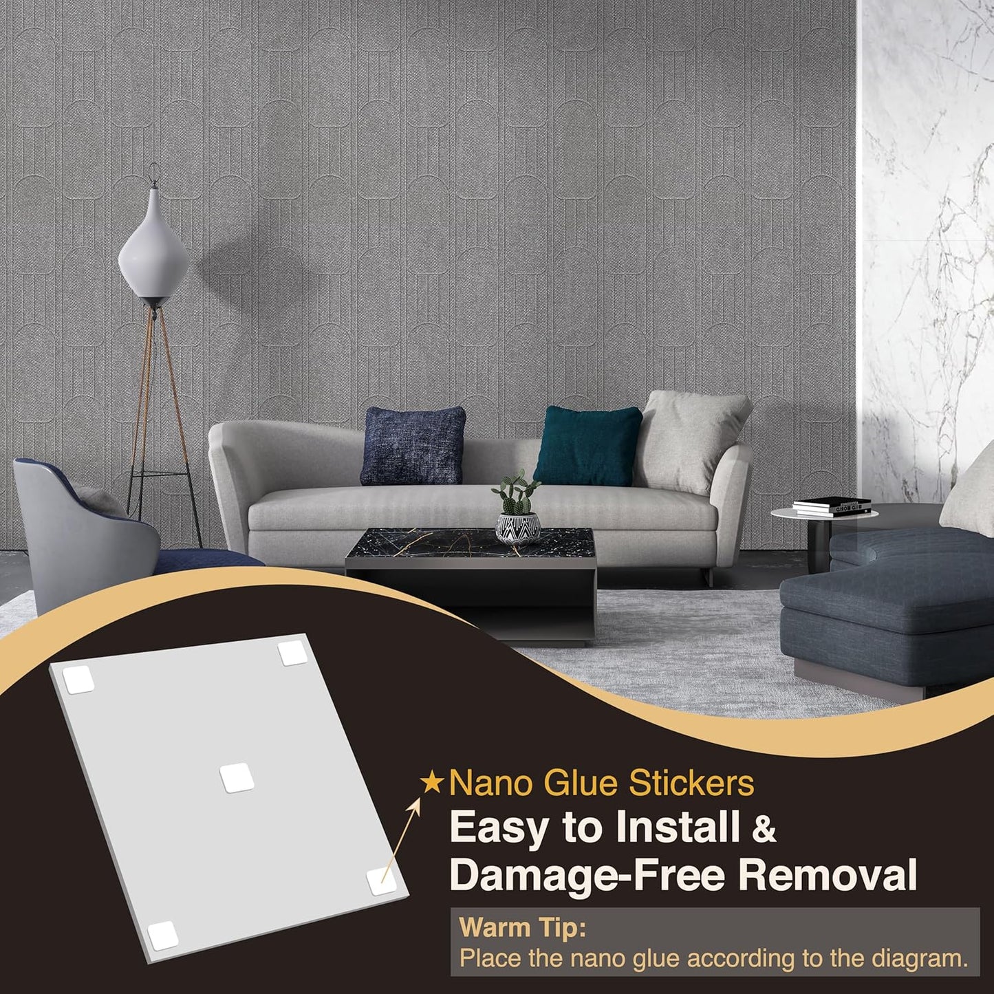 6 PCS Acoustic Panels, 23.6x23.6 Inch Sound Absorbing Panels, Decorative Acoustic Wall Panels for Recording and Home Studio, Office with Double-Sided Adhesive Tape