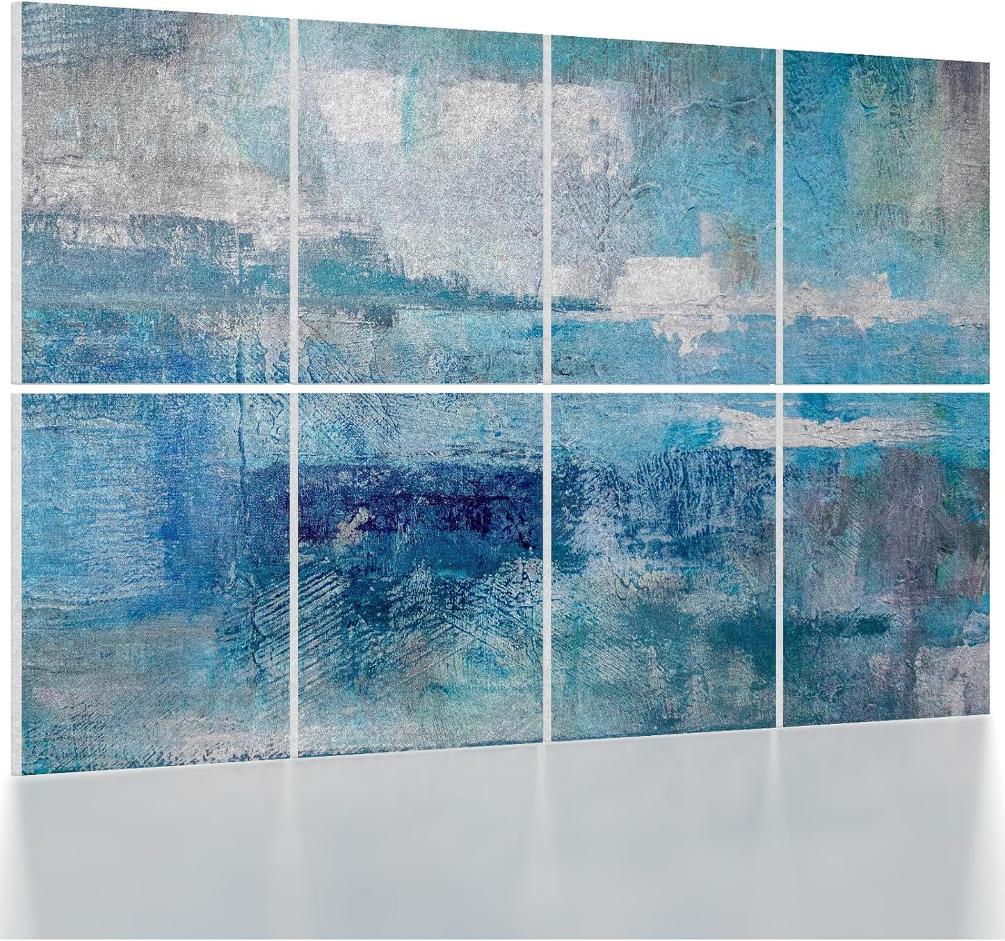 UMIACOUSTICS 8 Pcs 0.7Inch Thick Art Acoustic Panels, Total 47.2” x 31.5” Decorative Sound Absorbing Art Panels, Acoustical Wall Panels for Home, Office, Hotel, Snow-Blue Dyeing-Fog