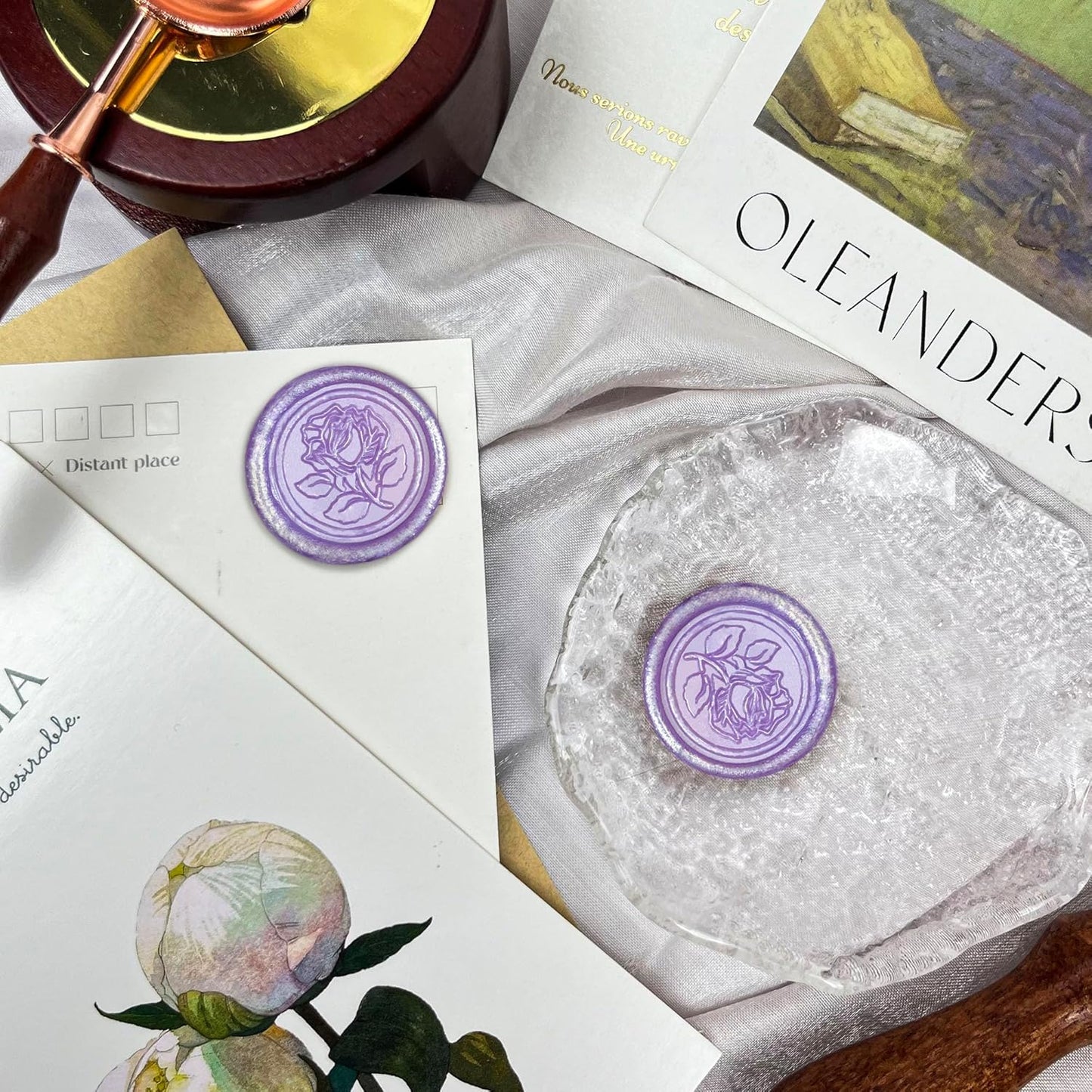 100Pcs Wax Seal Stickers Handmade Envelope Seals Self Adhesive Wax Stickers for Wedding Party Invitations, Envelope, Gift Wrap, Christmas(Rose Style, Lilac Purple)