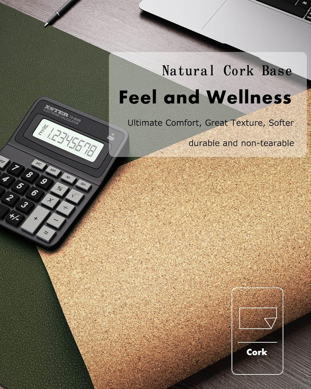 YSAGi Double-Sided Desk Pad, Leather Desk Mat, Eco Cork Desk Pad Protector, Large Mouse Pad for Desk, Waterproof Desk Blotter Pad, Desk Writing Pad(Dark Green, 47.2" x 23.6")