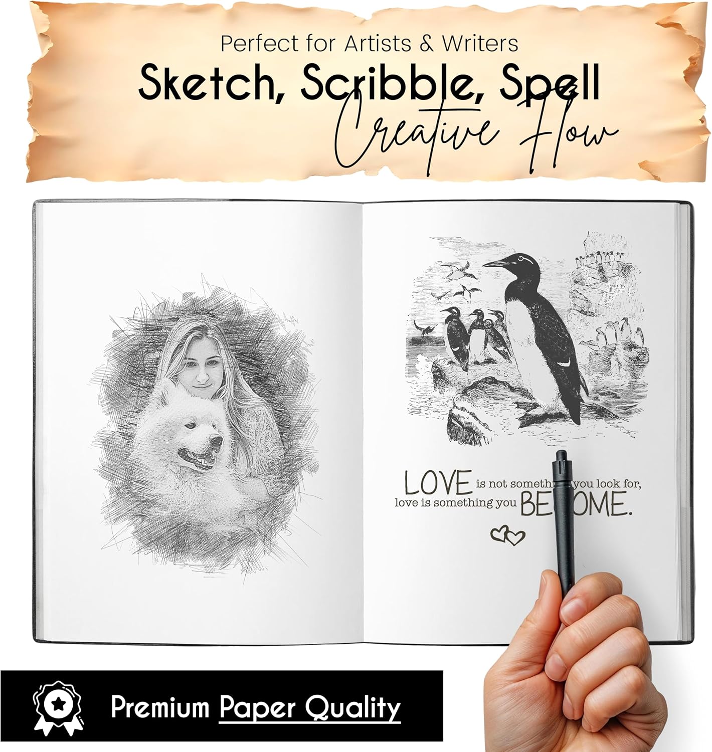 Yin & Yang Vintage Leather Journal with Antique Clasp Lock – 200 White Page Antique Deckle Edge Leather Bound Notebook – 5"X7" Notebook Journal for Writing, Drawing, Home, Office, Travelling (Black)