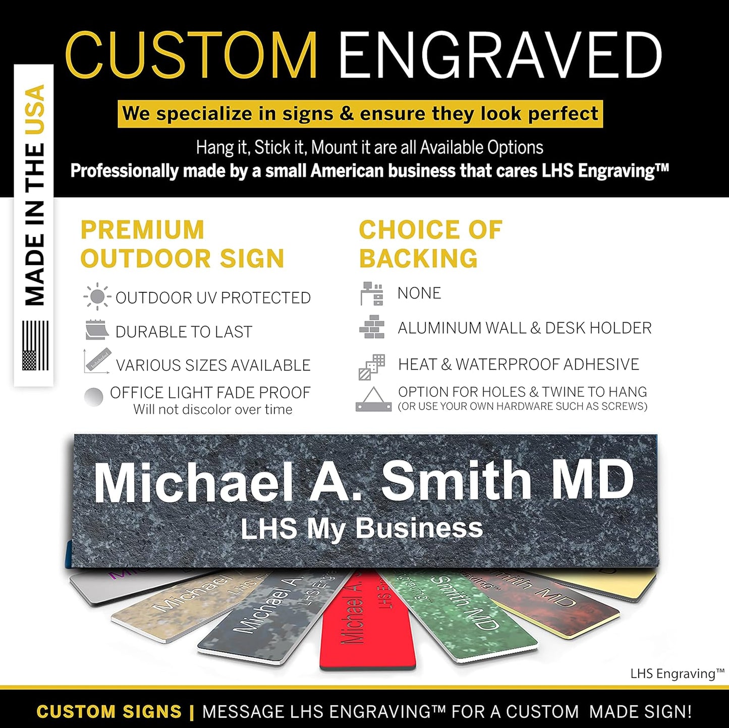 Engraved Door Signs for Office Personalized Mojave Plastic Door Plaque White Letters - Made in USA 2x4 N8