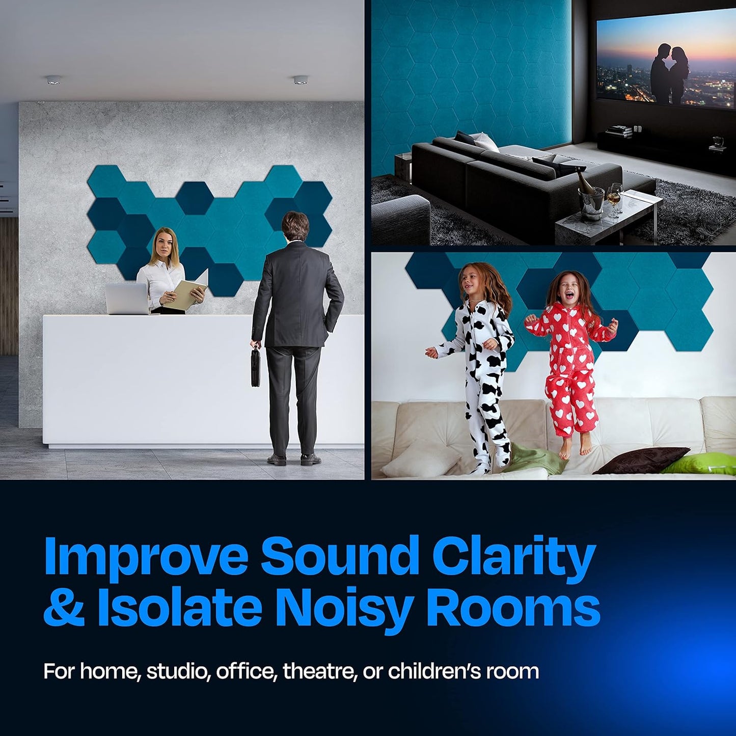 Acoustic Panels 12-Pack Soundproof Wall Panels 12"X10.4"X0.4" Sound Panels High Density Sound Dampening Panels - [Light Turquoise Hexagon]