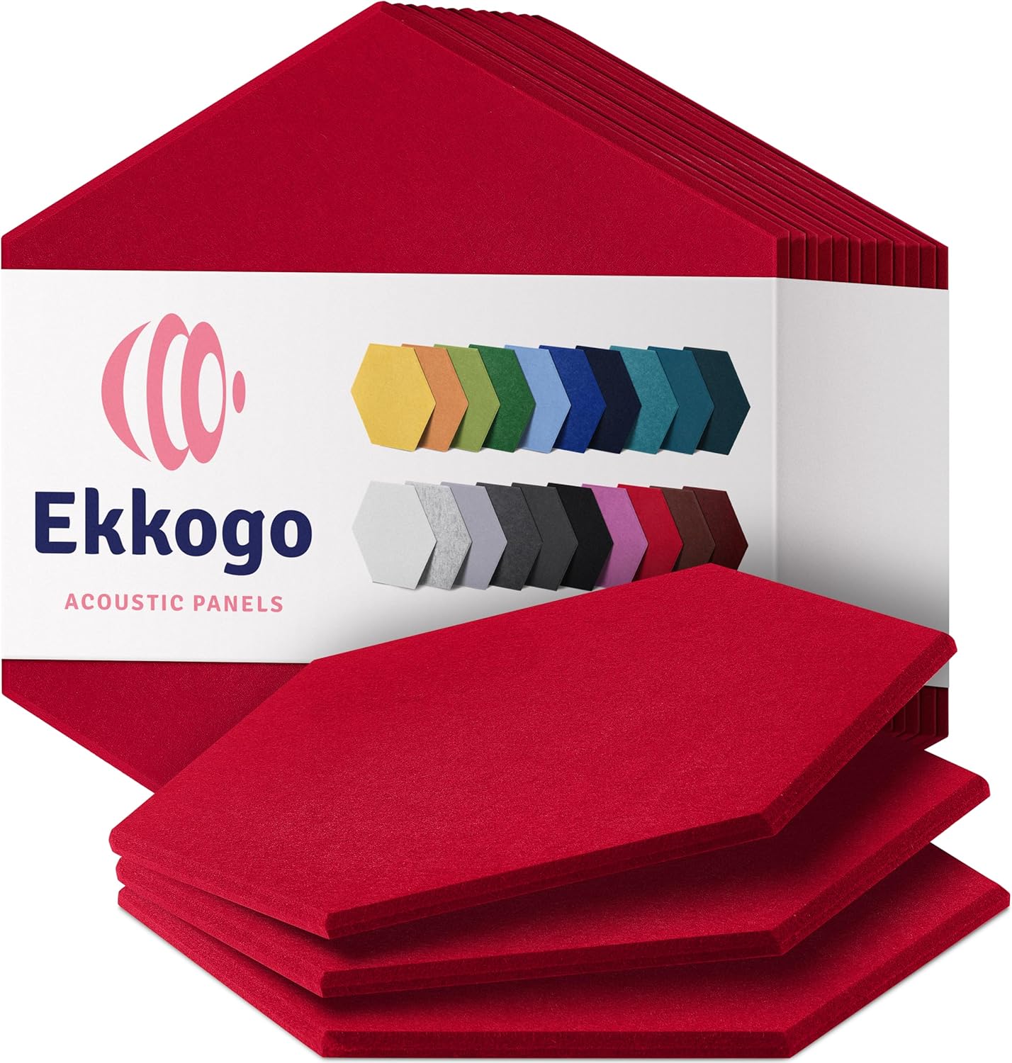 Acoustic Panels 12-Pack Soundproof Wall Panels 14"X12.1"X0.4" Sound Panels High Density Sound Dampening Panels - [Candy Red Hexagon]