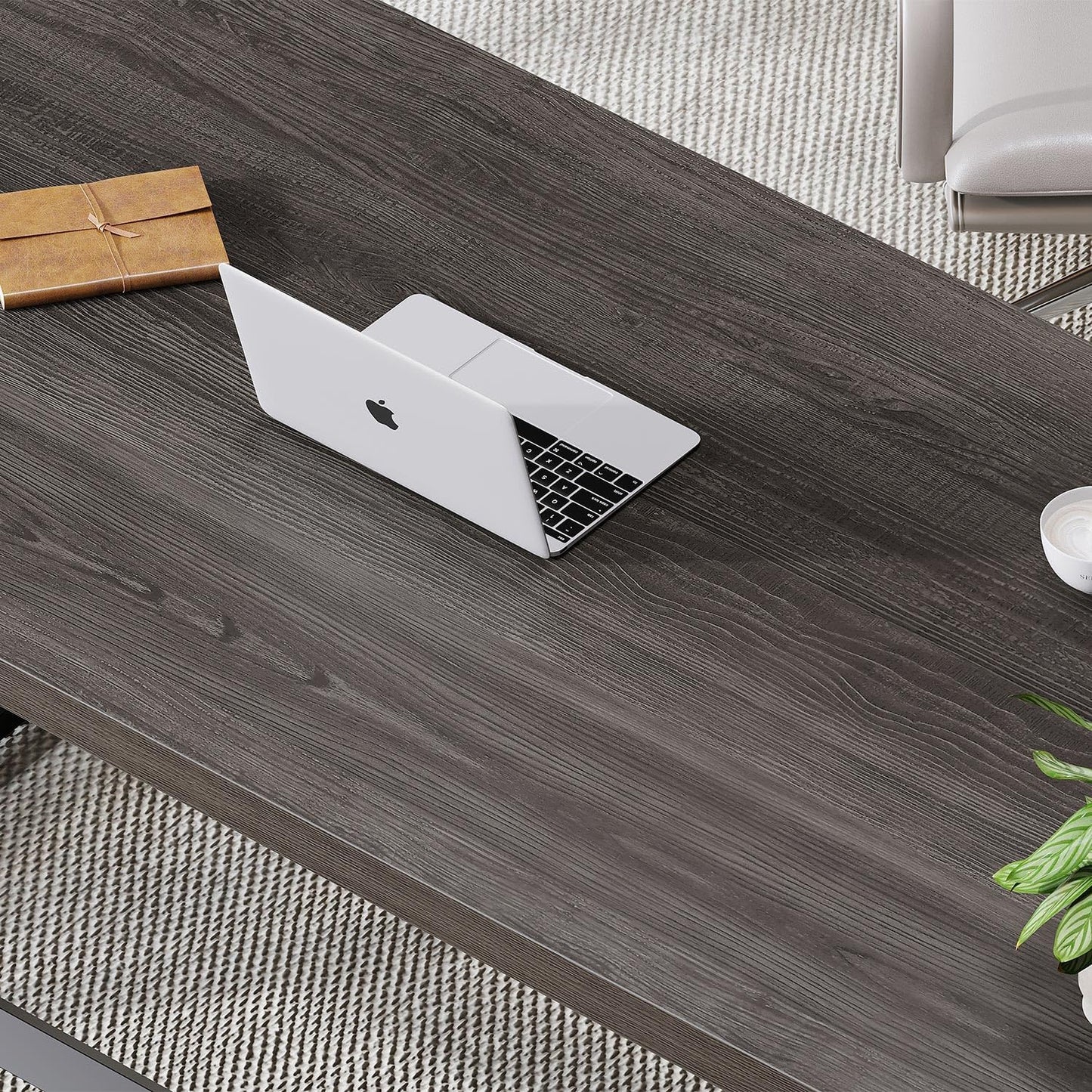 LVB Modern Computer Desk, Industrial Home Office Desk, Metal Wood Writing Study Computer Table for Bedroom, Farmhouse Executive Simple Gaming Work Desk for Student, Dark Gray Oak, 60 Inch