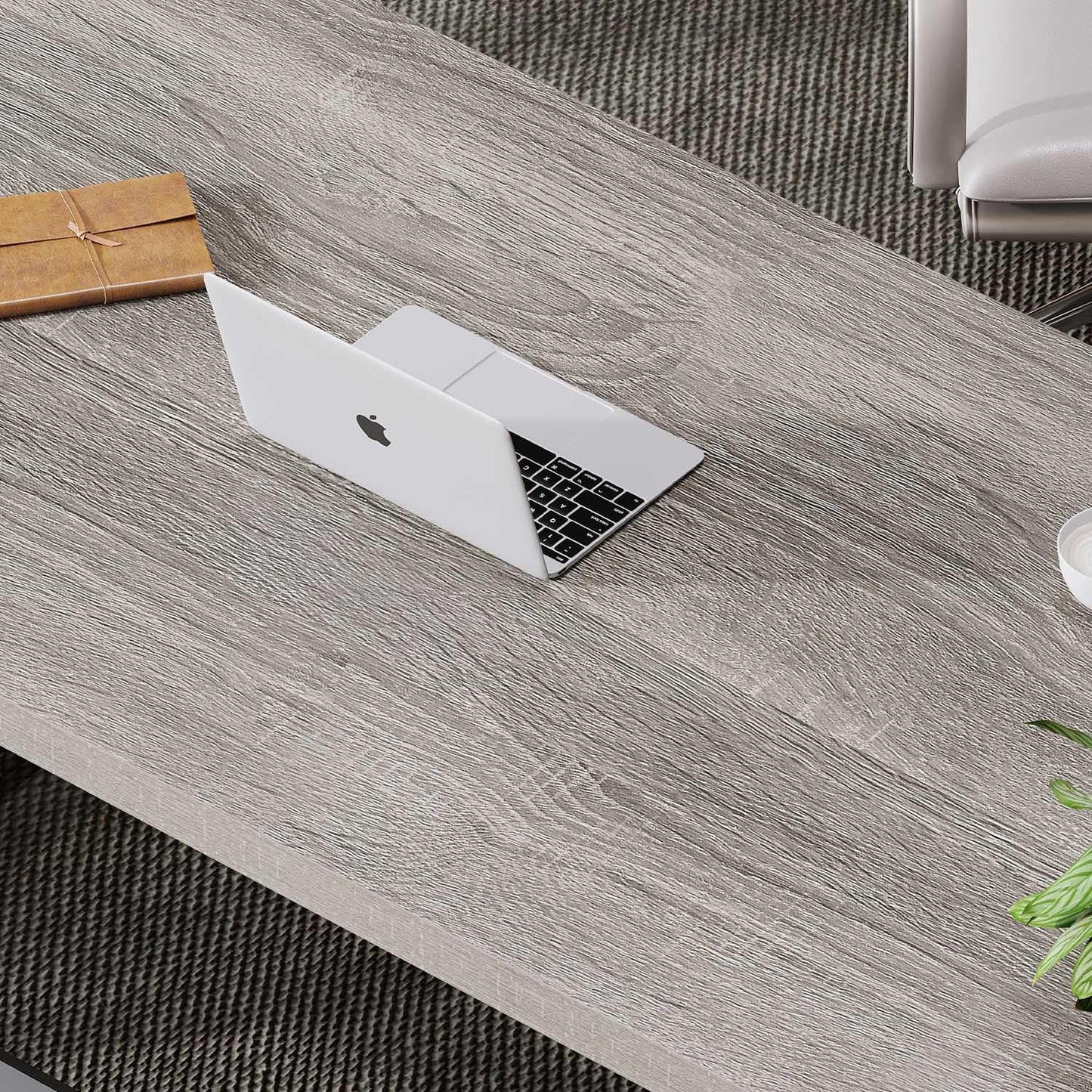 LVB Grey Computer Office Desk, Industrial Wood PC Gaming Gray Desk for Home Office, Modern Wooden Metal Study Work Bedroom Table, Farmhouse Executive Writing Desk with Storage, 55 Inch, Light Grey Oak