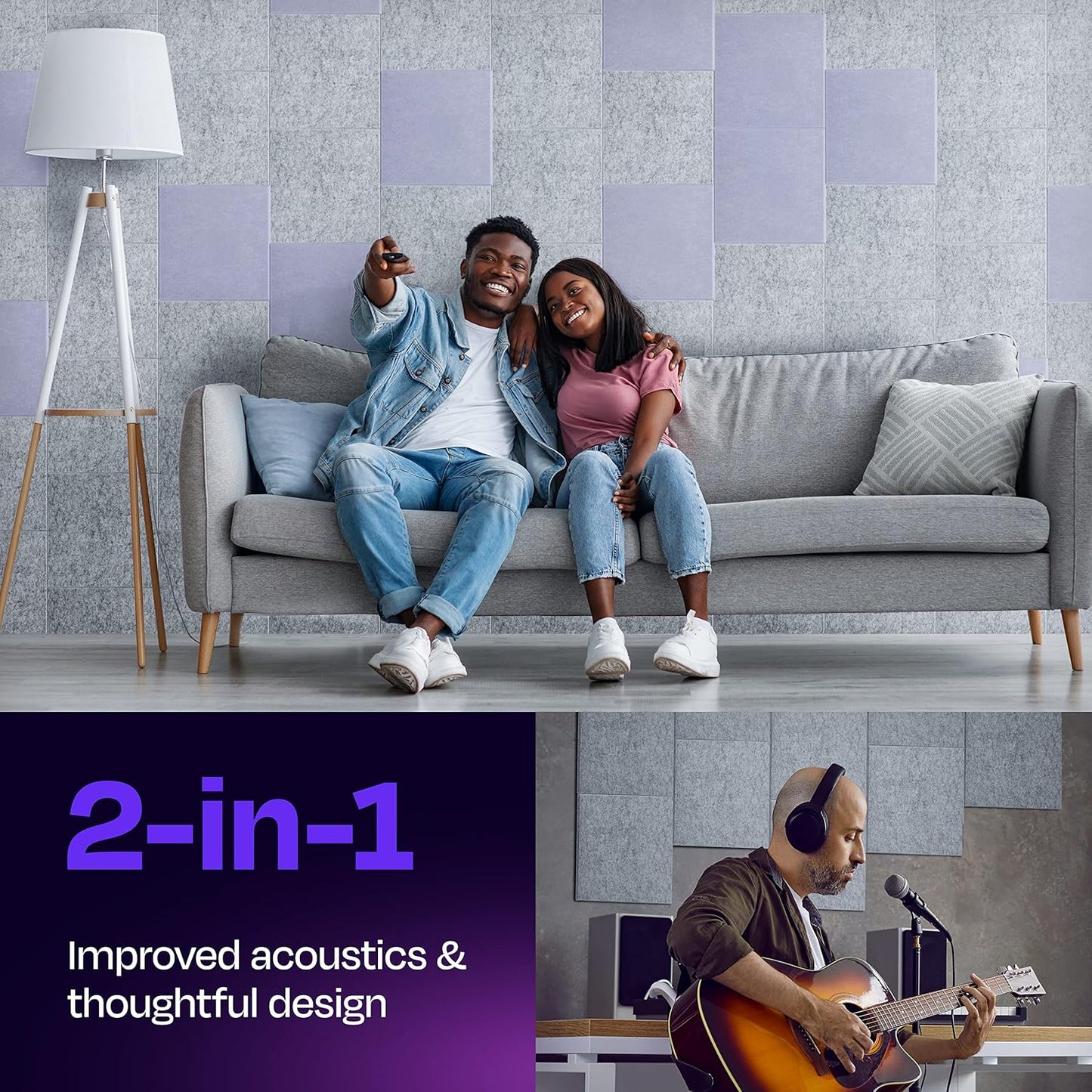 Acoustic Panels 12-Pack - 12"X12"X0.4" Sound Panels - High Density Sound Dampening - Smoky White Square