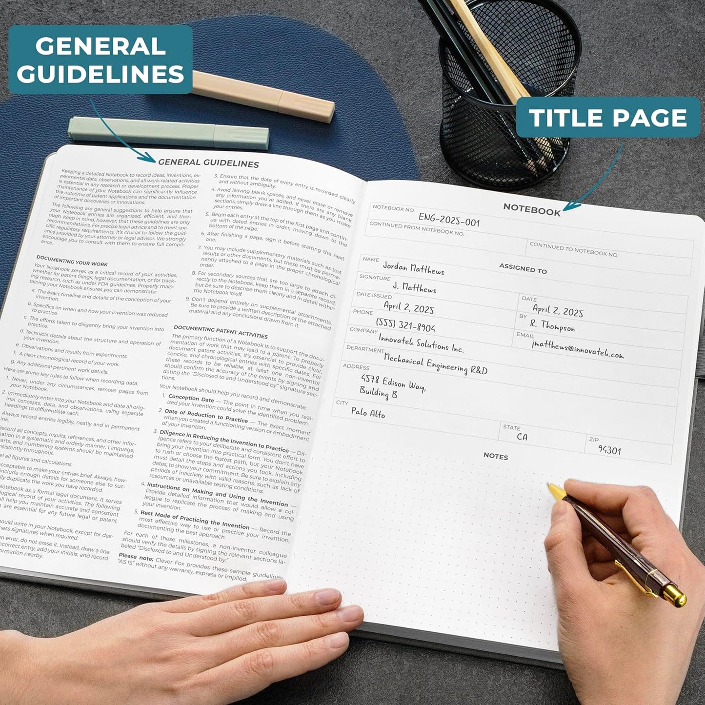 Clever Fox Engineering Notebook – Hardcover Grid Notebook with Numbered Pages, Table of Contents – Patent, Lab & Invention Journal for Engineers & STEM (Gray)