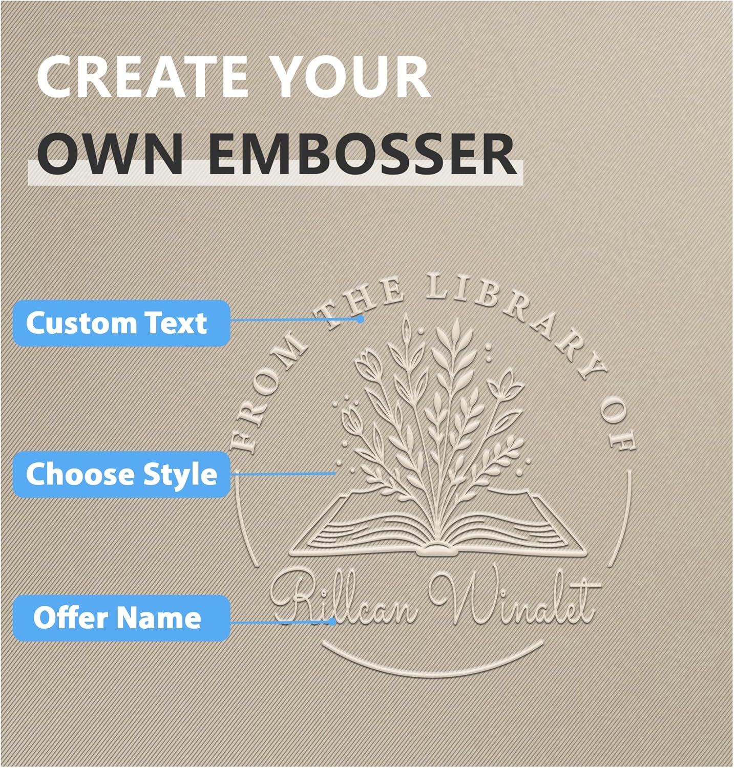 Custom Book Embosser | Book Stamp Personalized | Personal Library Embosser Custom Self-Ink Stamp from The Library of Customizable Embossing (Flowers 1)