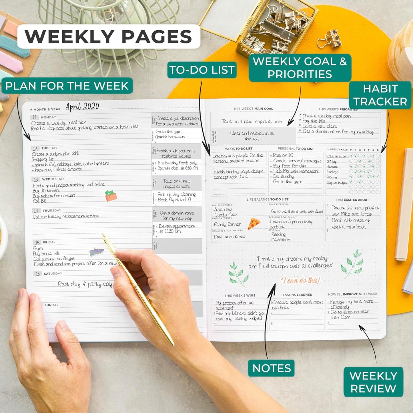 Clever Fox Planner PRO Light – Weekly & Monthly Life Planner to Increase Productivity, Time Management and Hit Your Goals, 8.5x11″ (Turquoise)