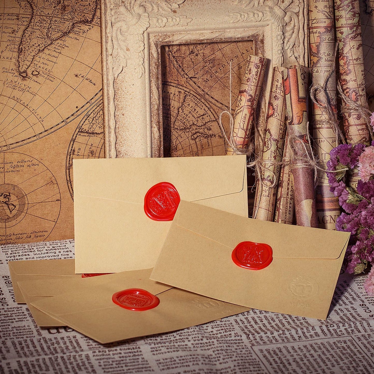 Mceal Wax Seal Stamp, Large Seal 1 1/5"(30mm) Dia, Silver Brass Head with Wooden Handle, Regal Letter A to Z Series (Letter V)