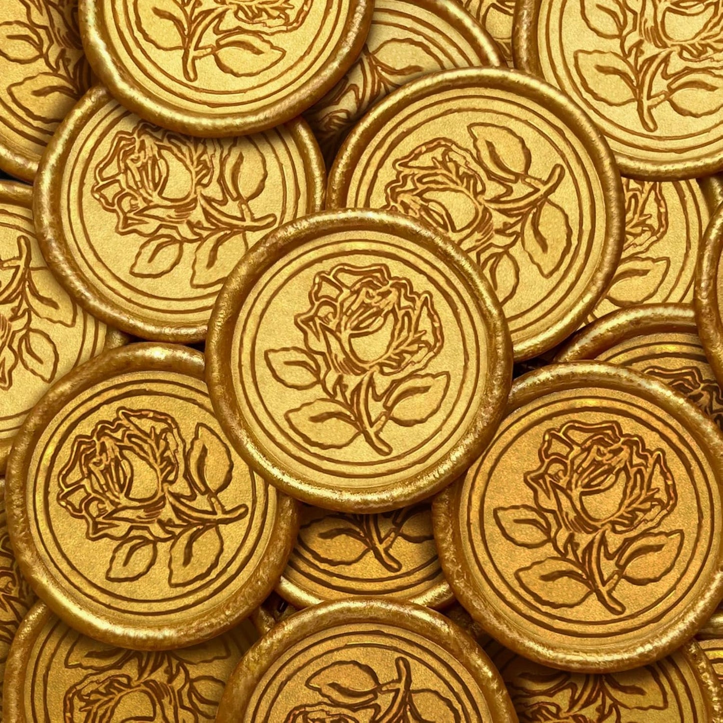 50Pcs Wax Seal Stickers Handmade Envelope Seals Self Adhesive Wax Stickers for Wedding Party Invitations, Envelope, Gift Wrap, Christmas(Rose Style, Gold)