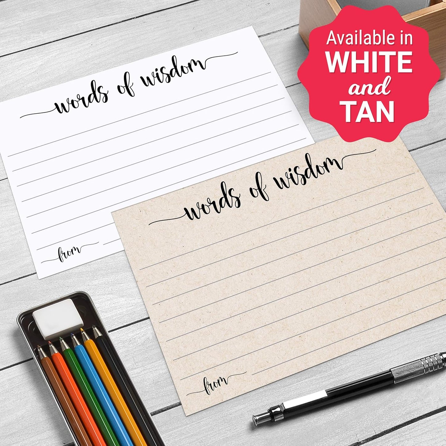 321Done Words of Wisdom Card (50 Cards) 4" x 6" - Blank Advice Cards for Wedding Bridal Shower Baby Shower Mr and Mrs Bride and Groom Graduation - Made in USA - Kraft Tan