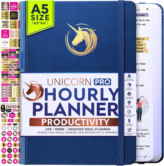 Hourly Planner - Undated Daily, Weekly & Monthly Planner with Budget Section | A 12 Month Journey to Increase Productivity & Happiness | Life Organizer & Gratitude Journal - Vertical Format