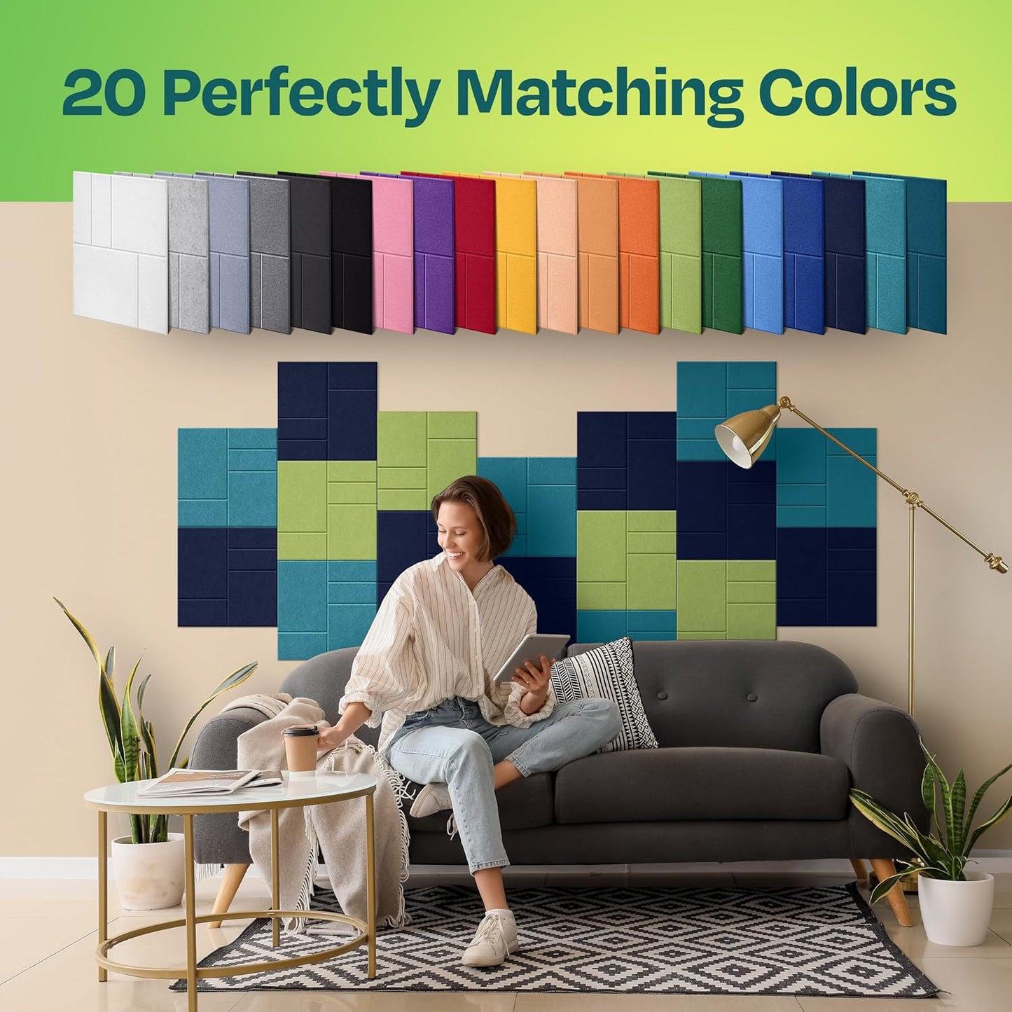 Acoustic Panels 12-Pack Soundproof Wall Panels 12"x12"x0.4" Decorative Sound Dampening for your Home, Office, Studio, Bedroom & More with Unique GridFrame Carving [Denim Blue]