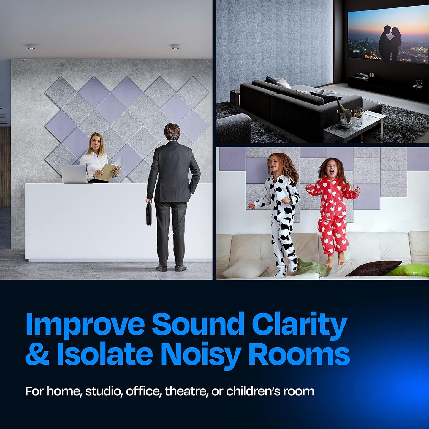 Acoustic Panels 12-Pack - 12"X12"X0.4" Sound Panels - High Density Sound Dampening - Smoky White Square