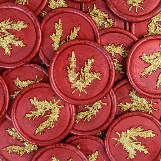 25Pcs Gold & Red Wax Seal Stickers - Handmade Envelope Seals, Self-Adhesive Wax Stickers for Wedding Party Invitations, Envelope, Gift Wrap, Christmas (Gold Rosemary Style, Red)