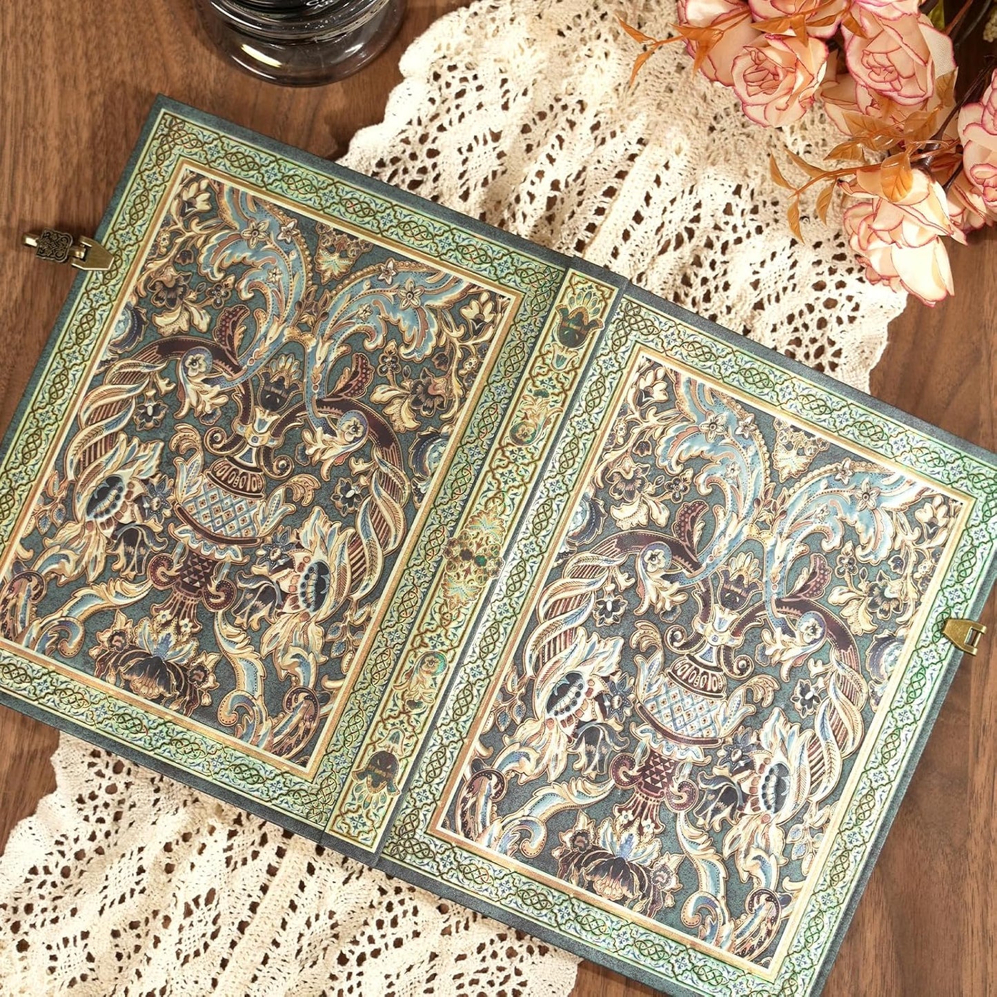 3D Hot Stamp Nocturne Blue Hardcover Journal - 192 Blank Lined Pages w/Envelope Pocket - Deep Blue & Gold Totem Design for Students, Travel Diary & Anniversary