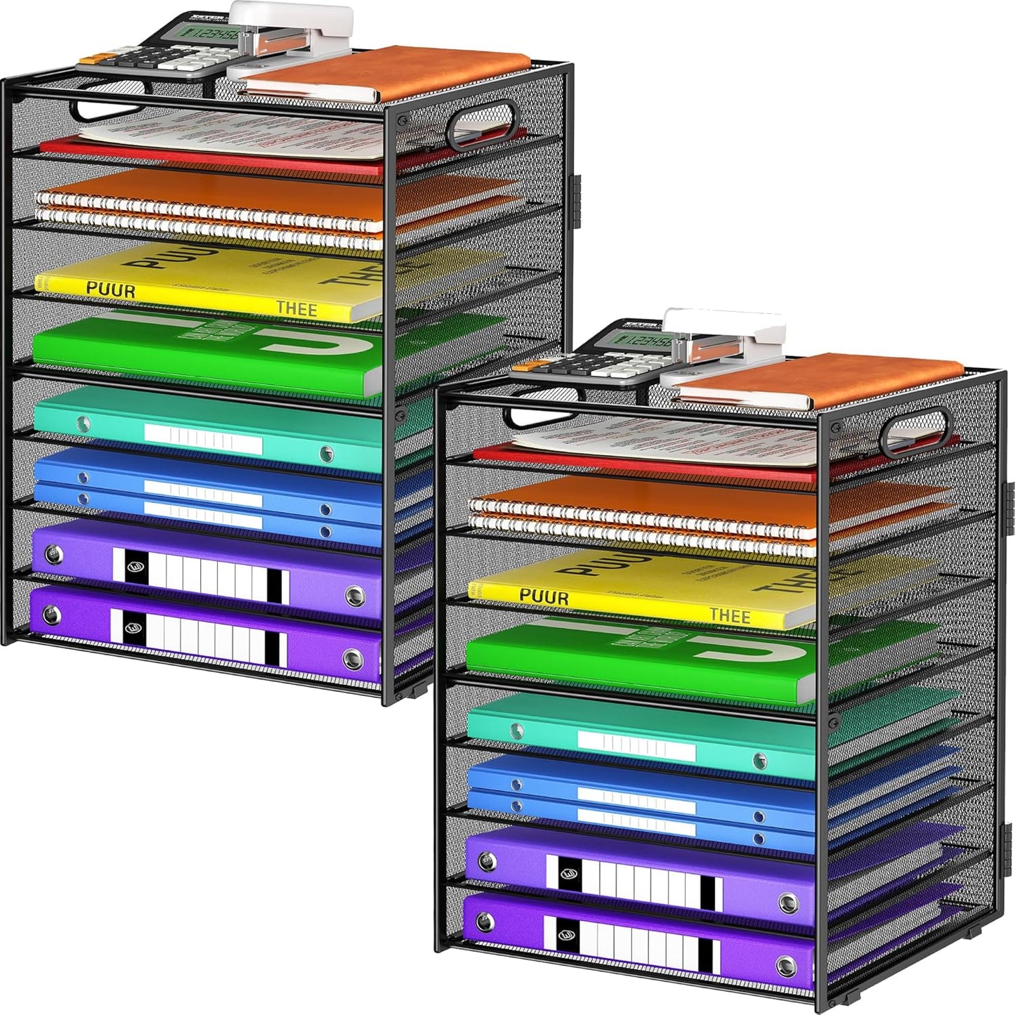 9 Tier Paper Organizer with Handle, Large Capacity Desk Organizer Mesh Paper Letter Tray File Folder Document Sorter for Classroom and Office Accessories Organization- Black (2 Pack)