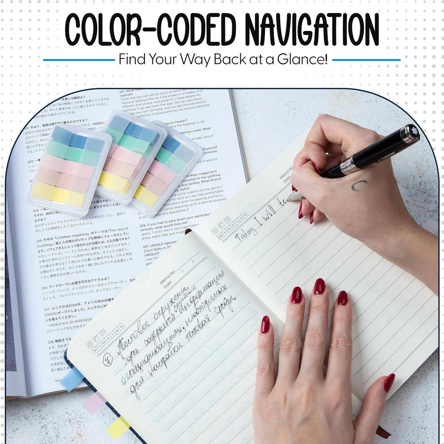 Essex Wares - 300 Pieces - Transparent Sticky Notes Tabs with Case - 5 Boho Colors - 3 Cases - 1.8" x 0.4" - 60 Pieces Each Color - Pop Up Index Tabs - Book Flags for Annotating - Book Sticky Tabs