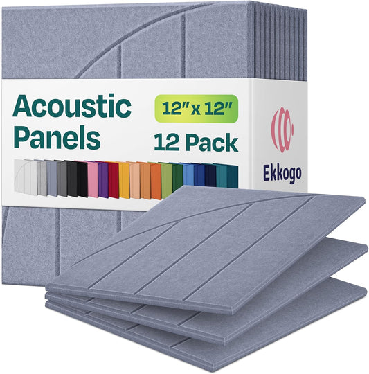 Acoustic Panels 12-Pack Soundproof Wall Panels 12"x12"x0.4" Decorative Sound Dampening for your Home, Office, Studio, Bedroom & More with Unique ModuArc Carving [Dusky Gray]