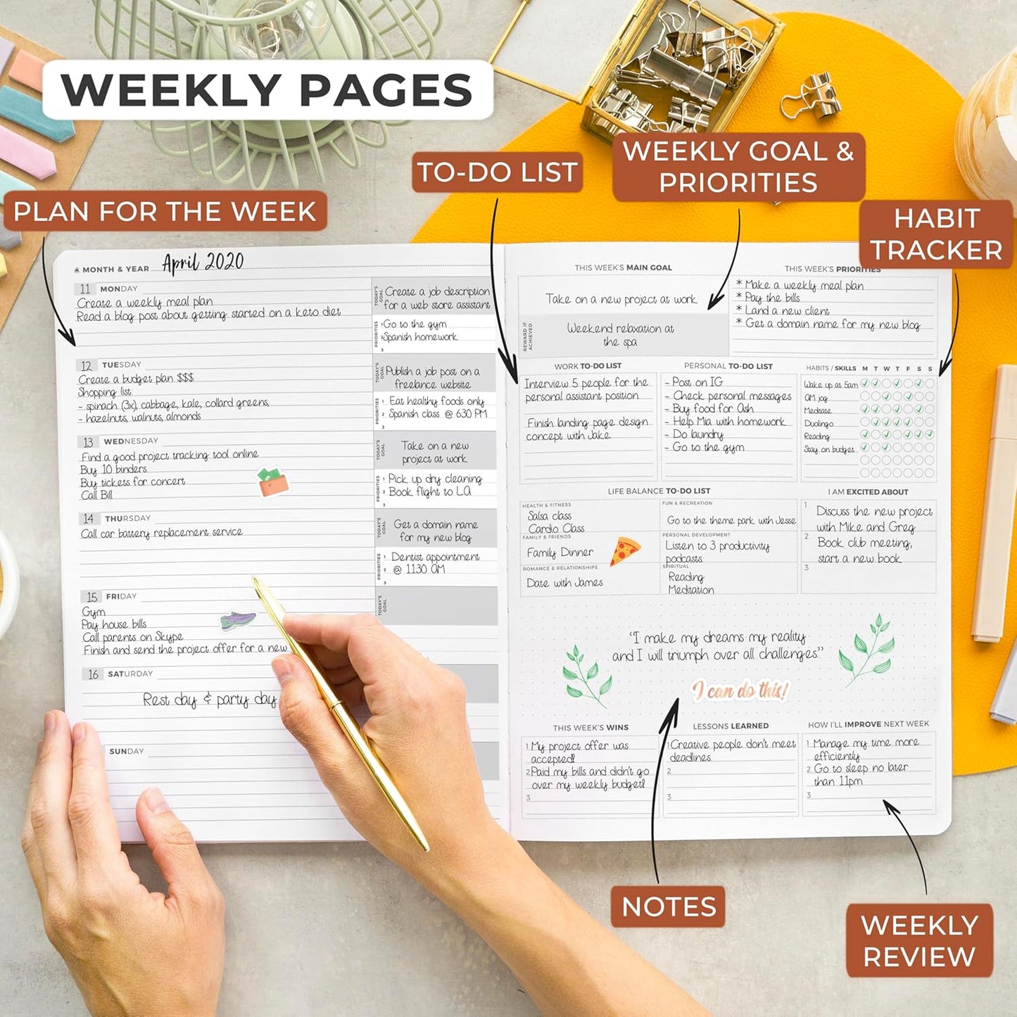 Clever Fox Planner PRO Light – Weekly & Monthly Life Planner to Increase Productivity, Time Management and Hit Your Goals, 8.5x11″ (Rose Gold)